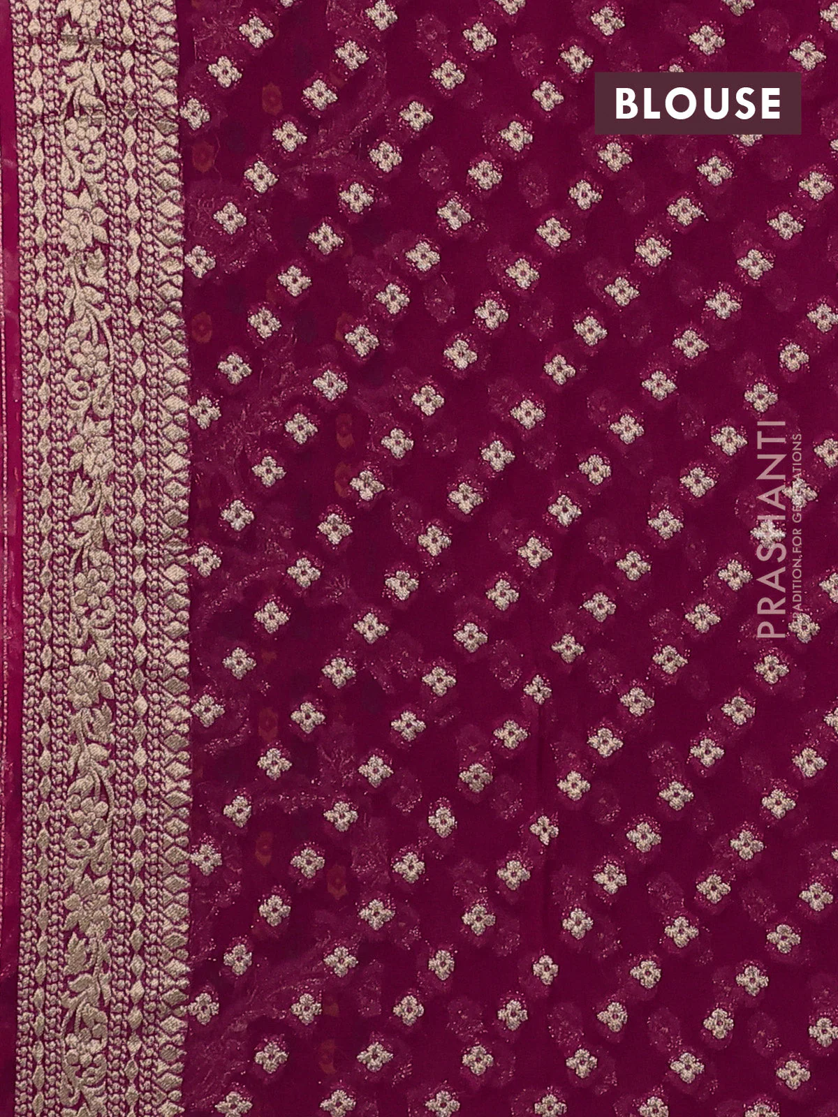 Banarasi semi georgette saree pink with allover zari weaves & bandhani thread buttas and zari woven border - Image 3