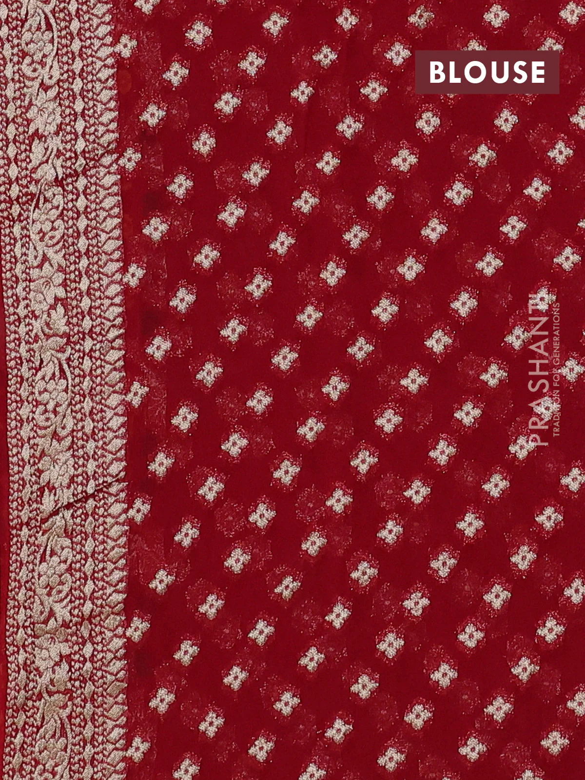 Banarasi semi georgette saree red with allover zari weaves & bandhani thread buttas and zari woven border - Image 3