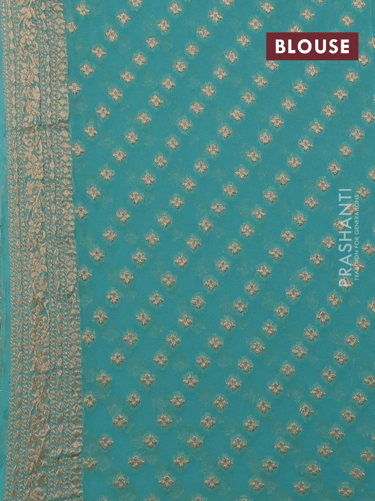 Banarasi semi georgette saree teal green with allover zari weaves & bandhani thread buttas and zari woven border - Image 3