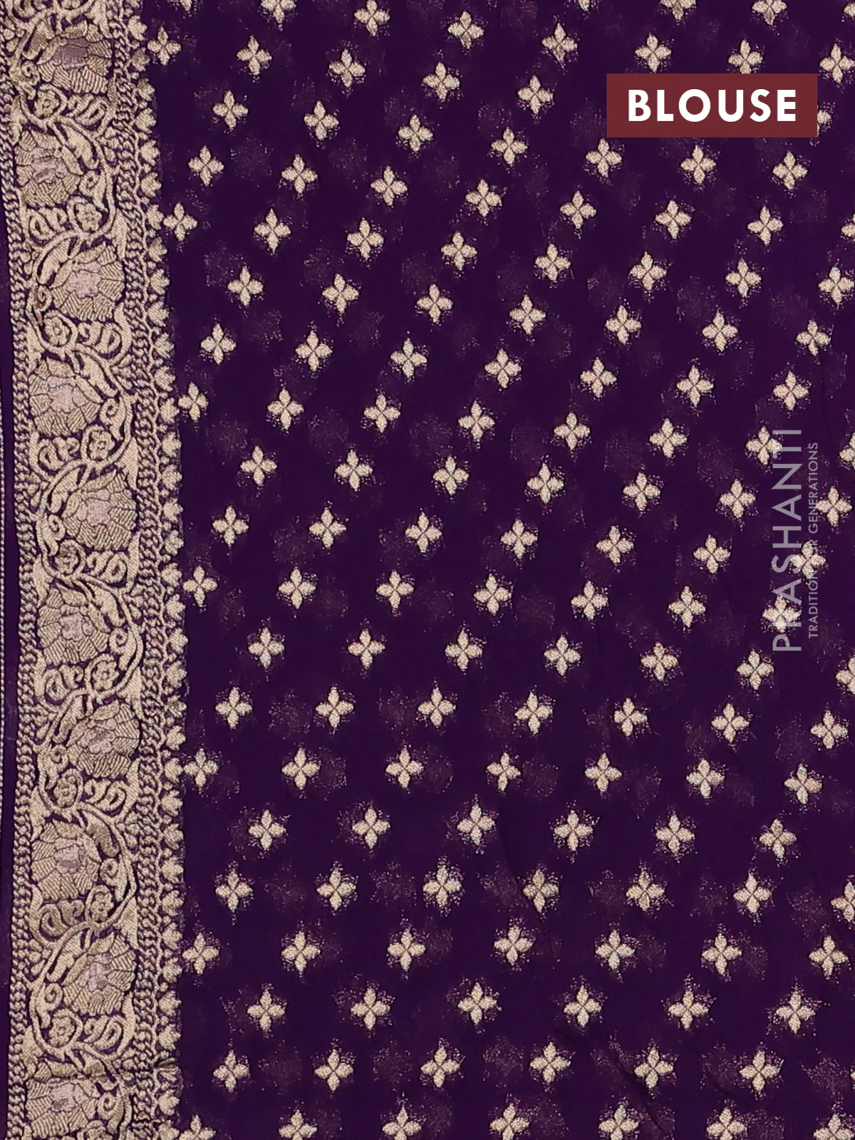 Banarasi semi georgette saree violet with allover floral zari buttas and zari woven border - Image 3