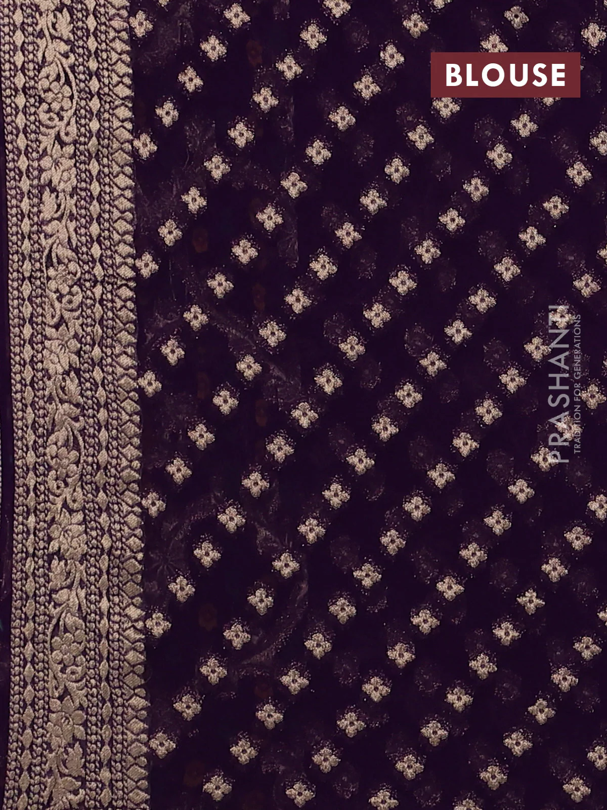 Banarasi semi georgette saree violet with allover zari weaves & bandhani thread buttas and zari woven border - Image 3