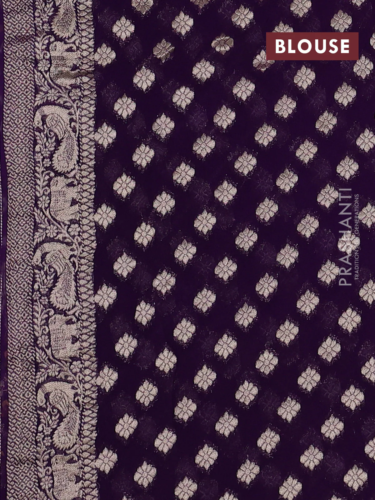 Banarasi semi georgette saree violet with allover zari weaves & bandhani thread buttas and zari woven border - Image 3