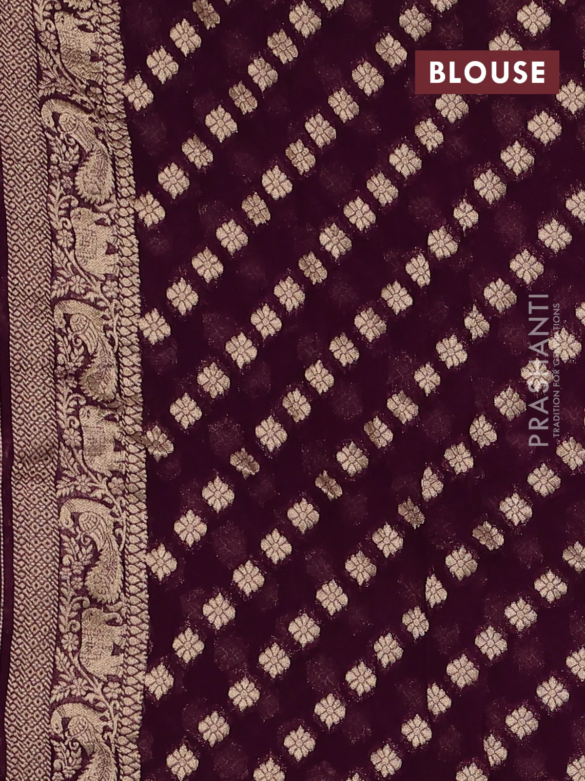 Banarasi semi georgette saree wine shade with allover zari weaves & bandhani thread buttas and zari woven border - Image 3