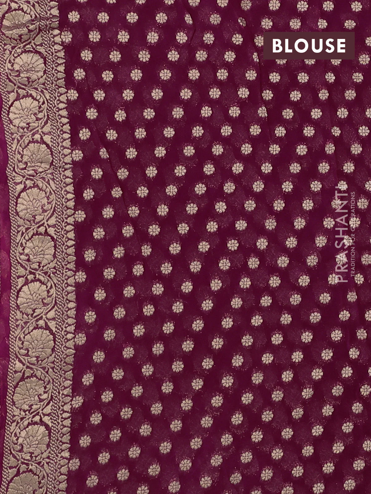 Banarasi semi georgette saree wine shade with allover zari woven buttas and zari woven border - Image 3