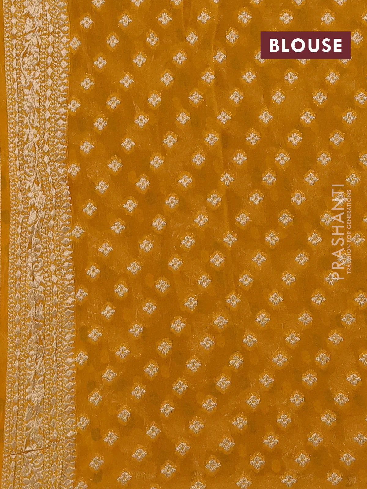 Banarasi semi georgette saree yellow with allover zari weaves & bandhani thread buttas and zari woven border - Image 3