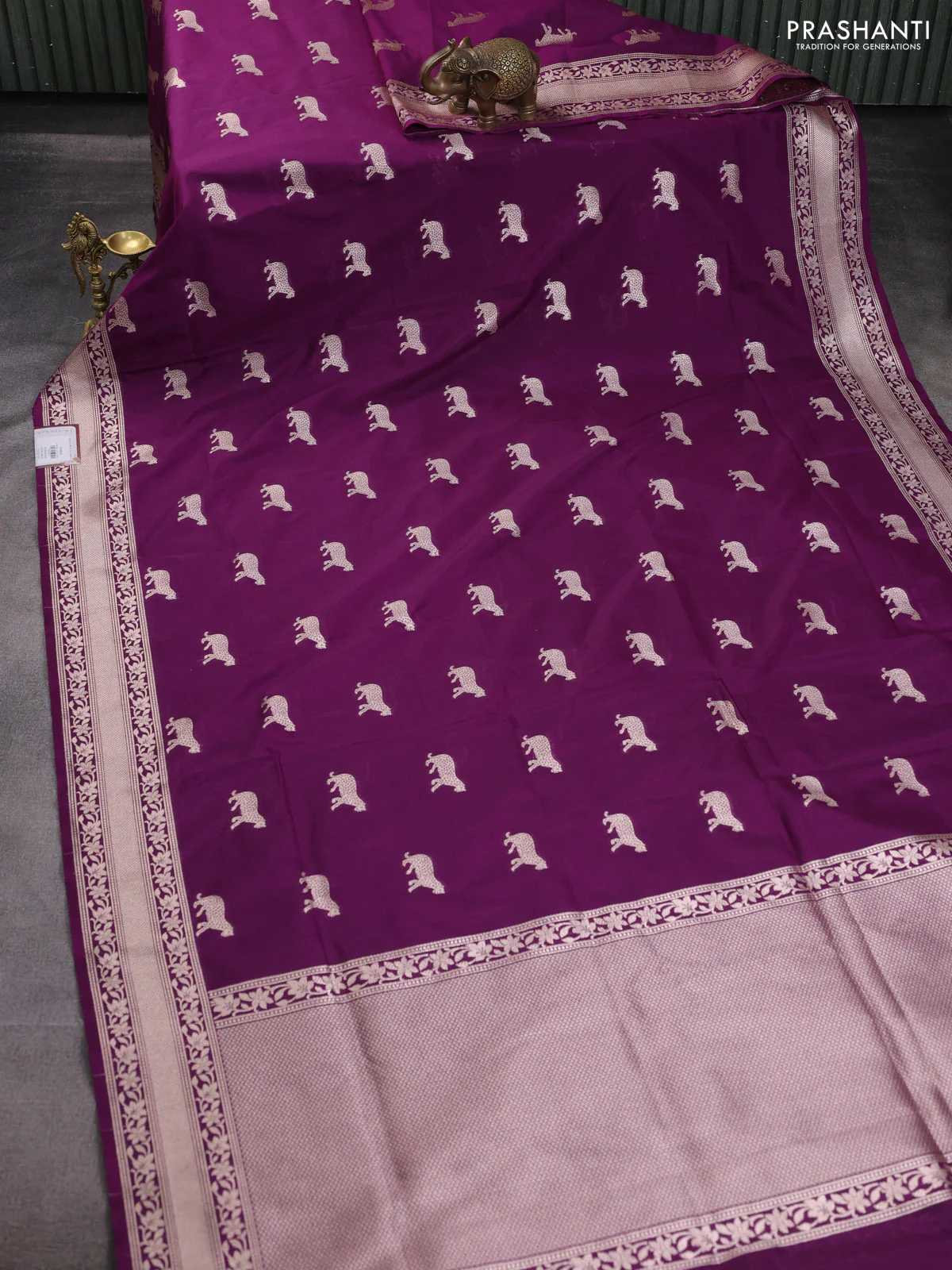 Banarasi semi katan saree deep purple with zari woven buttas and zari woven border - Image 2