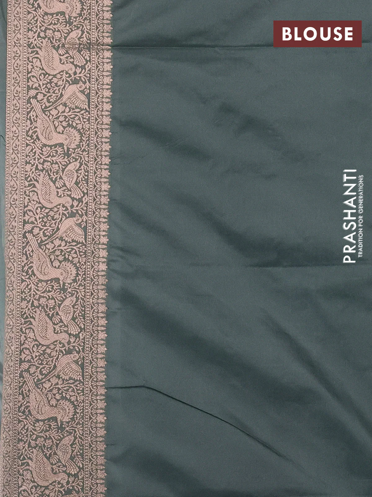 Banarasi semi katan saree greyish green with zari woven buttas and zari woven border - Image 3