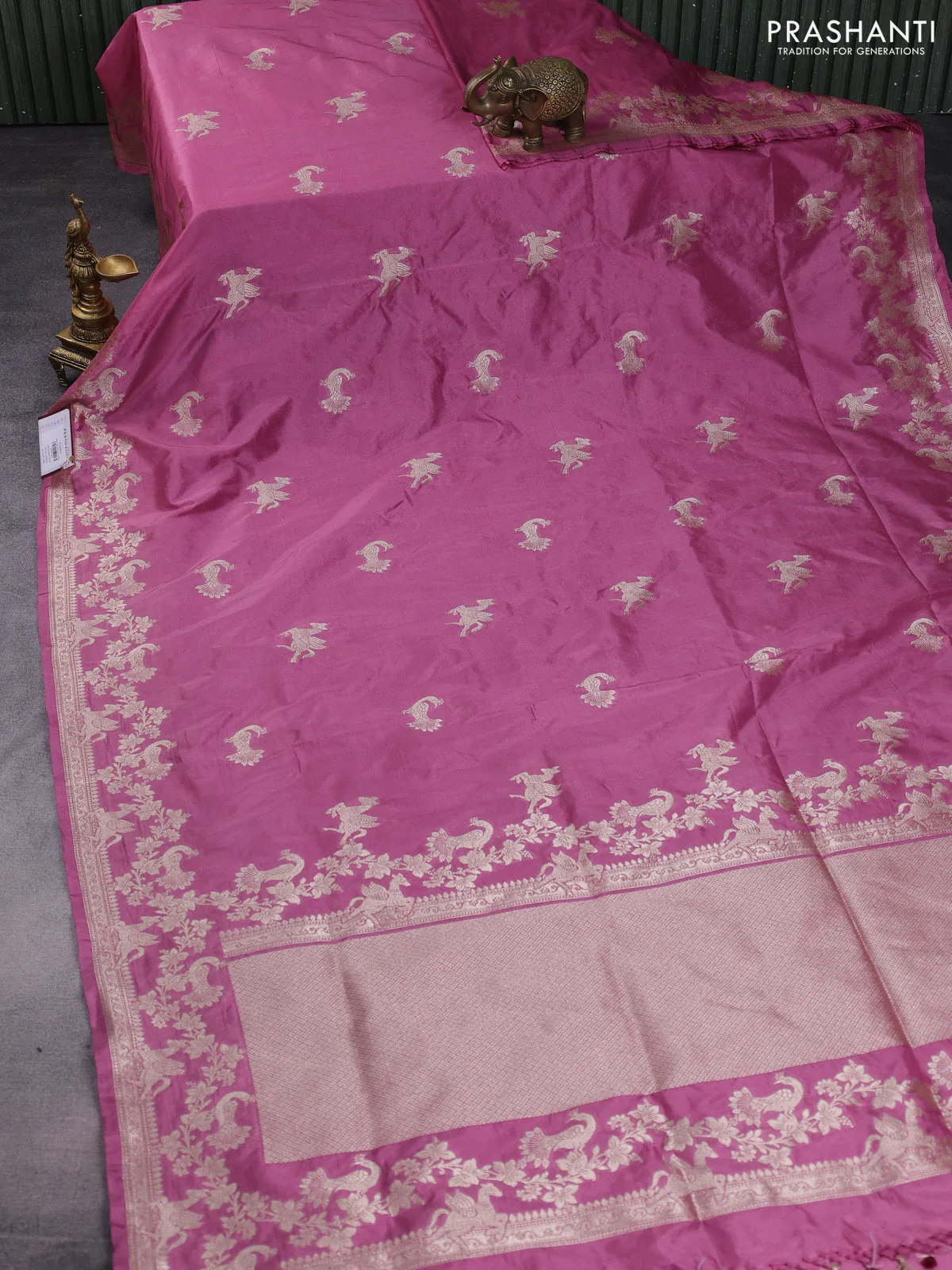 Banarasi semi katan saree mauve pink with zari woven buttas and zari woven border - Image 2