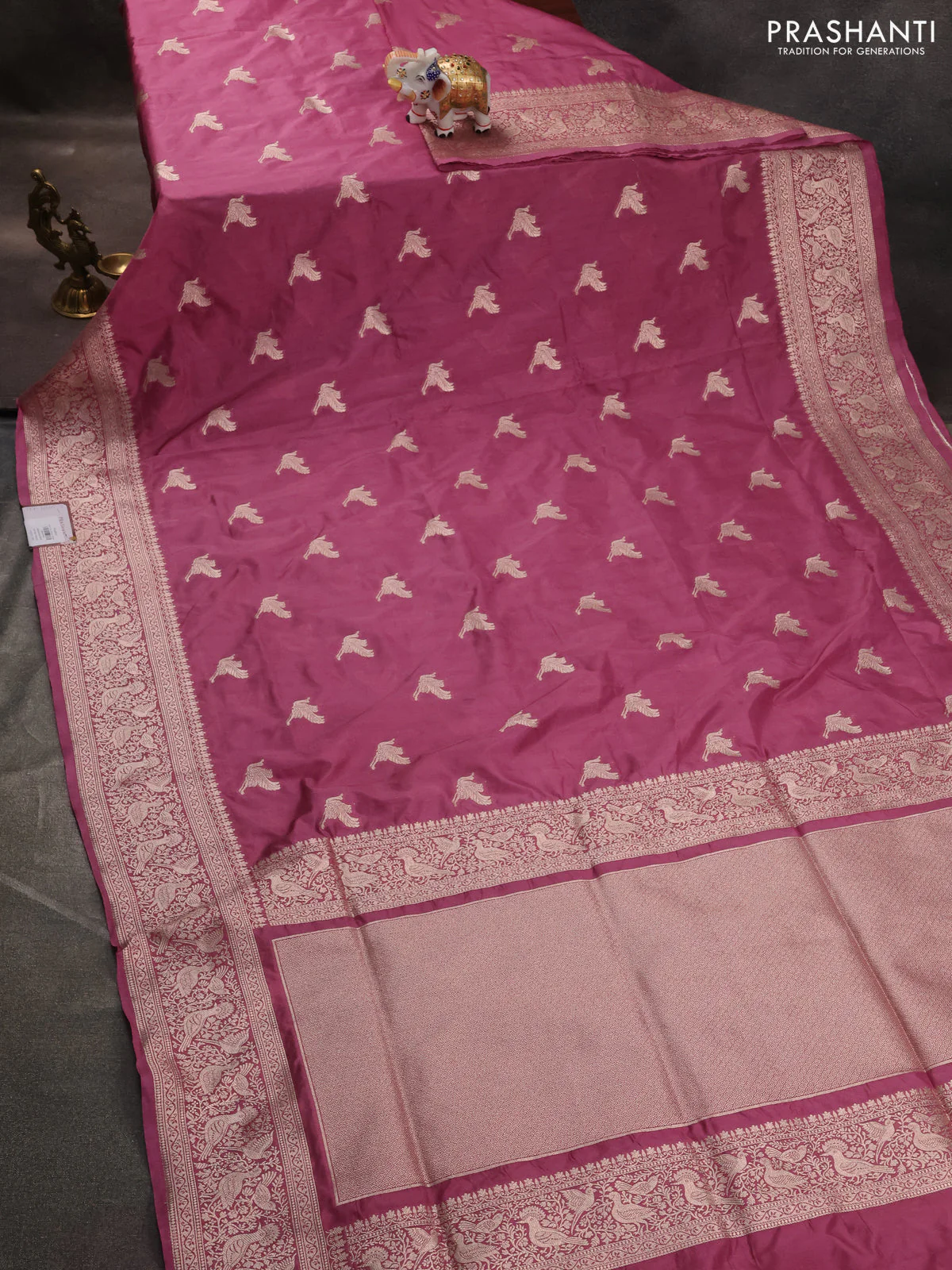 Banarasi semi katan saree mauve pink with zari woven buttas and zari woven border - Image 2
