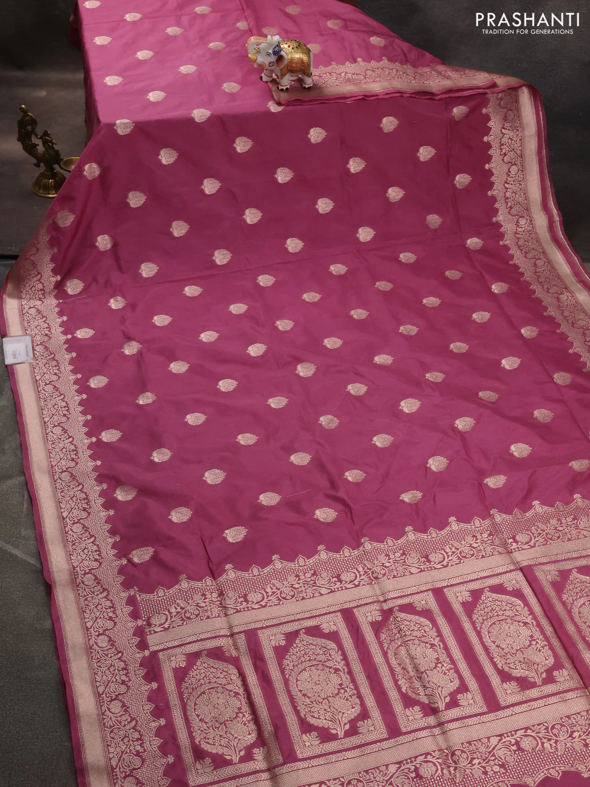 Banarasi semi katan saree mauve pink with zari woven buttas and zari woven border - Image 2