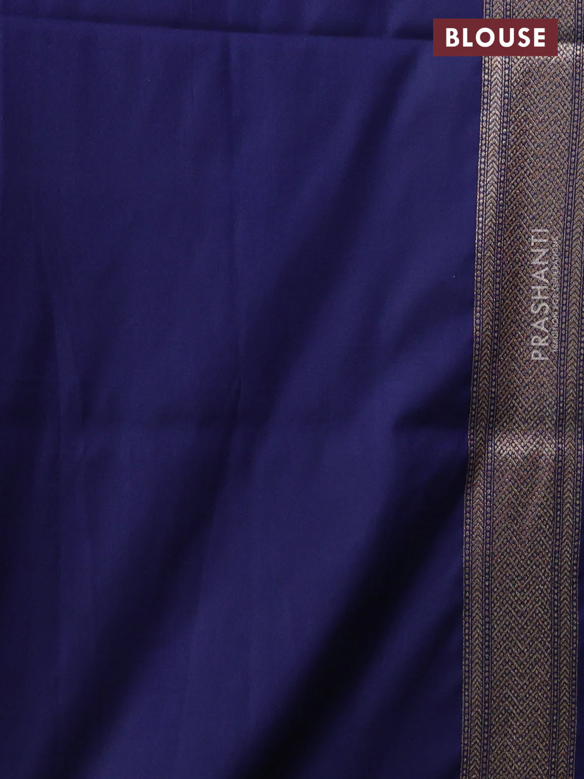 Banarasi semi katan saree navy blue with allover thread & zari woven brocade weaves and woven border - Image 3
