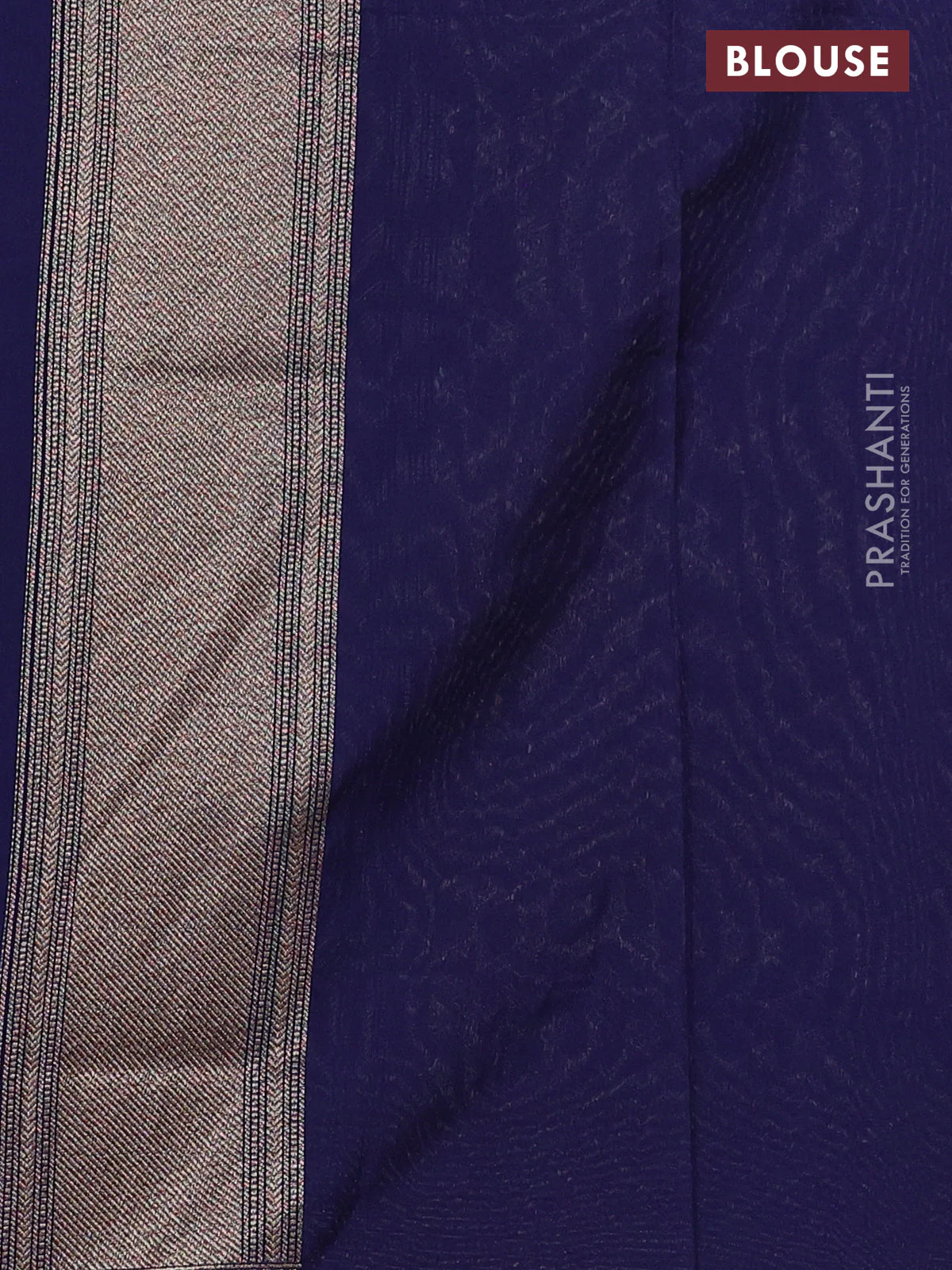 Banarasi semi katan saree navy blue with allover thread & zari woven brocade weaves and woven border - Image 3
