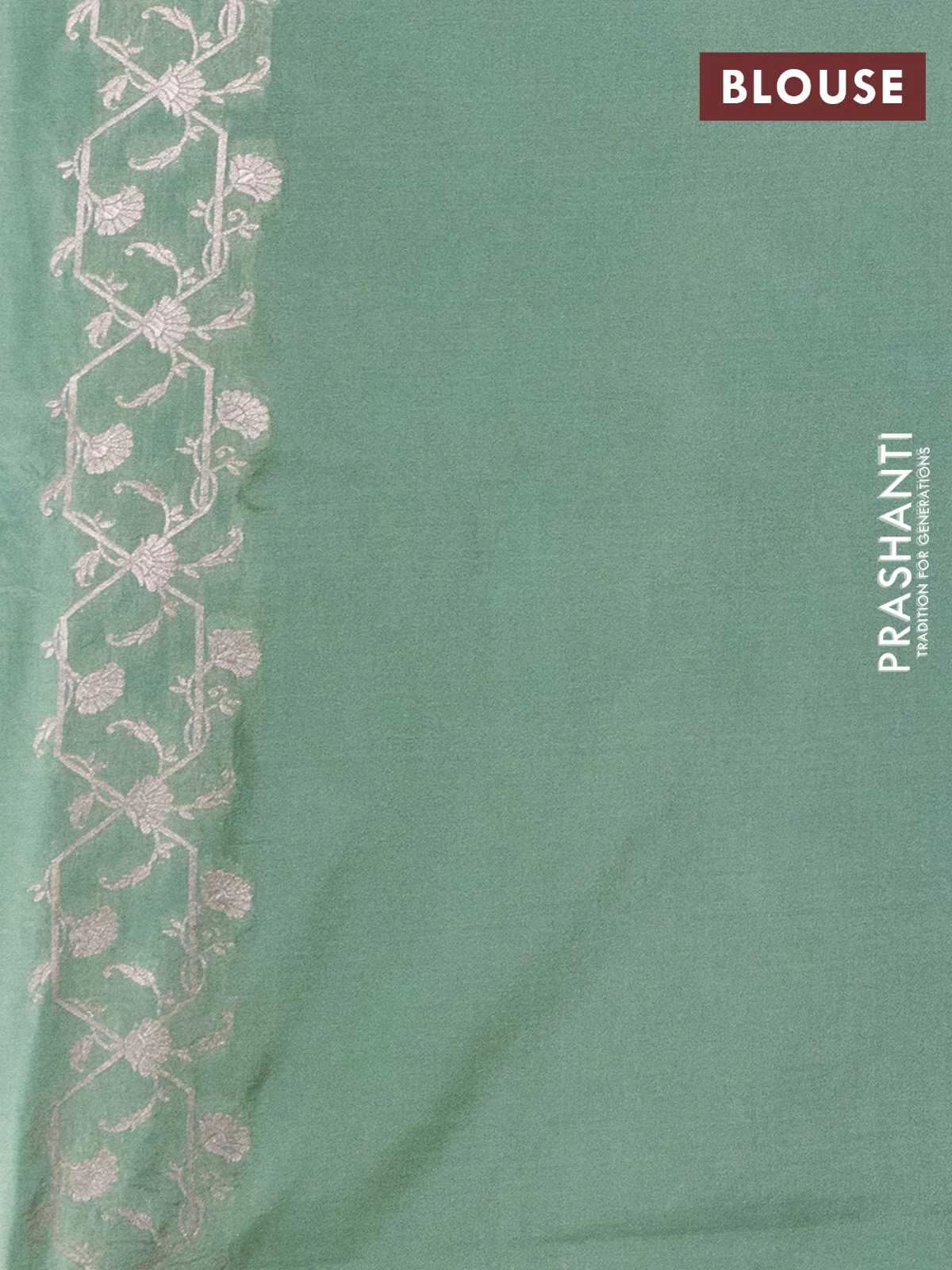 Banarasi semi katan saree pastel green with allover woven buttas and woven border - Image 3