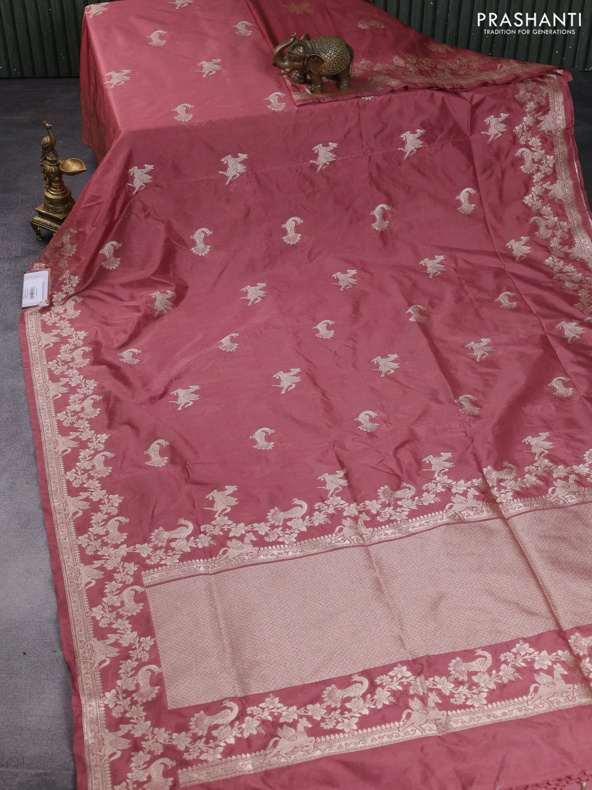 Banarasi semi katan saree peach shade with zari woven buttas and zari woven border - Image 2