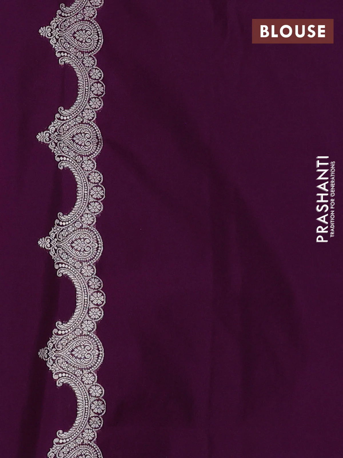 Banarasi semi katan saree purple with silver & gold zari weaves and zari woven border - Image 3