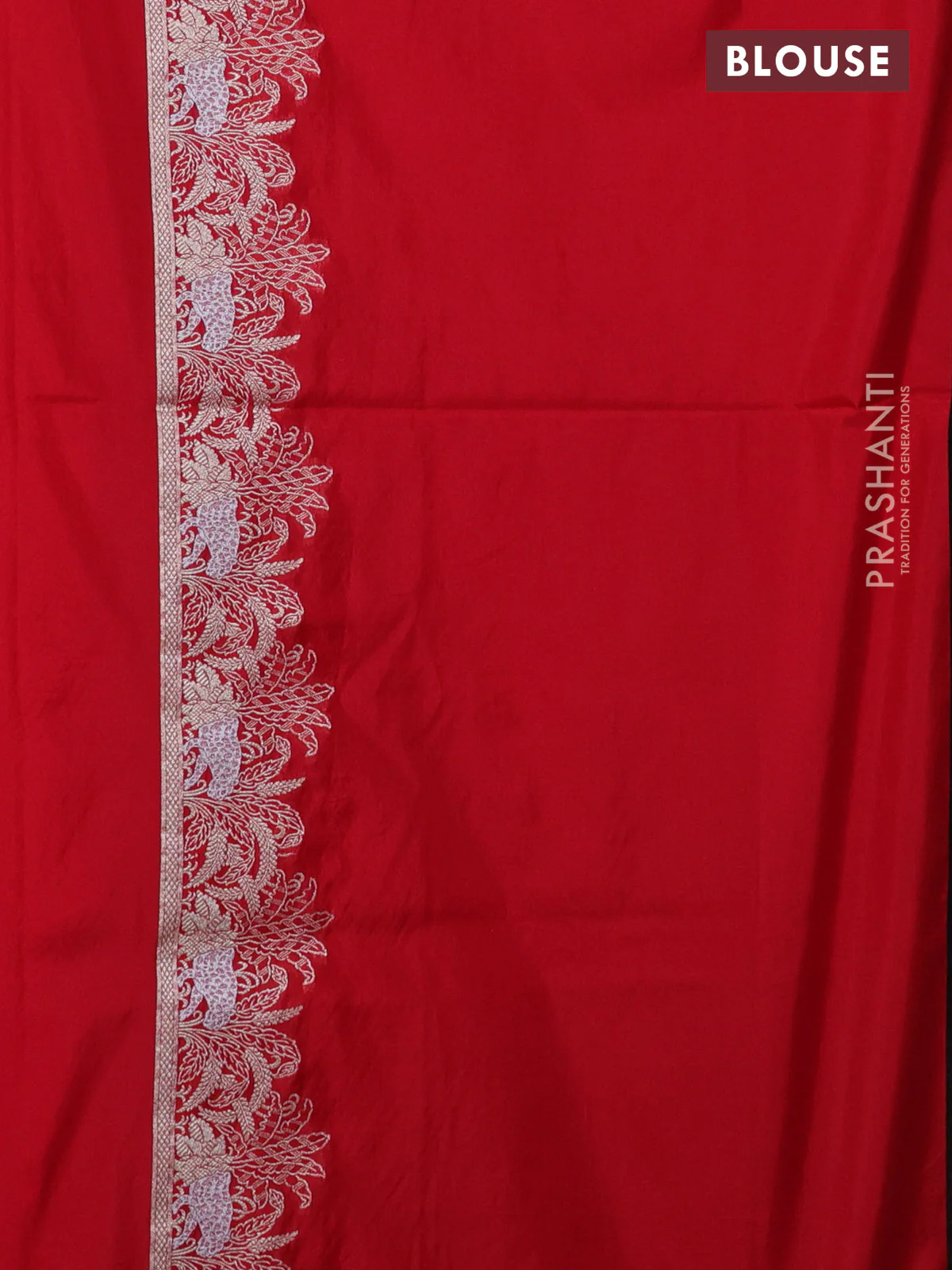 Banarasi semi katan saree red with allover zari weaves and zari woven border - Image 3