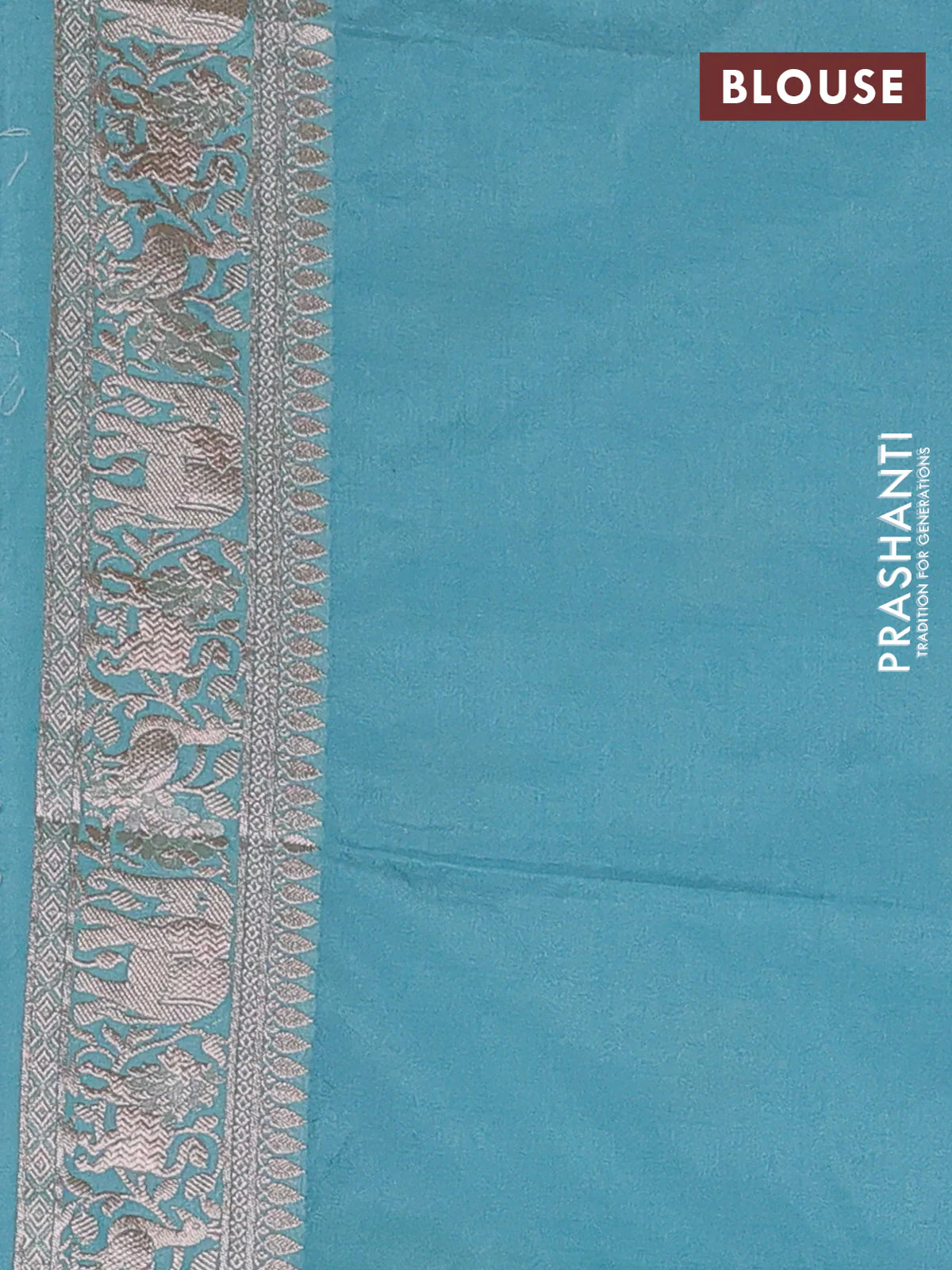 Banarasi semi katan saree teal blue with lion zari woven buttas and rich zari woven butta border - Image 3