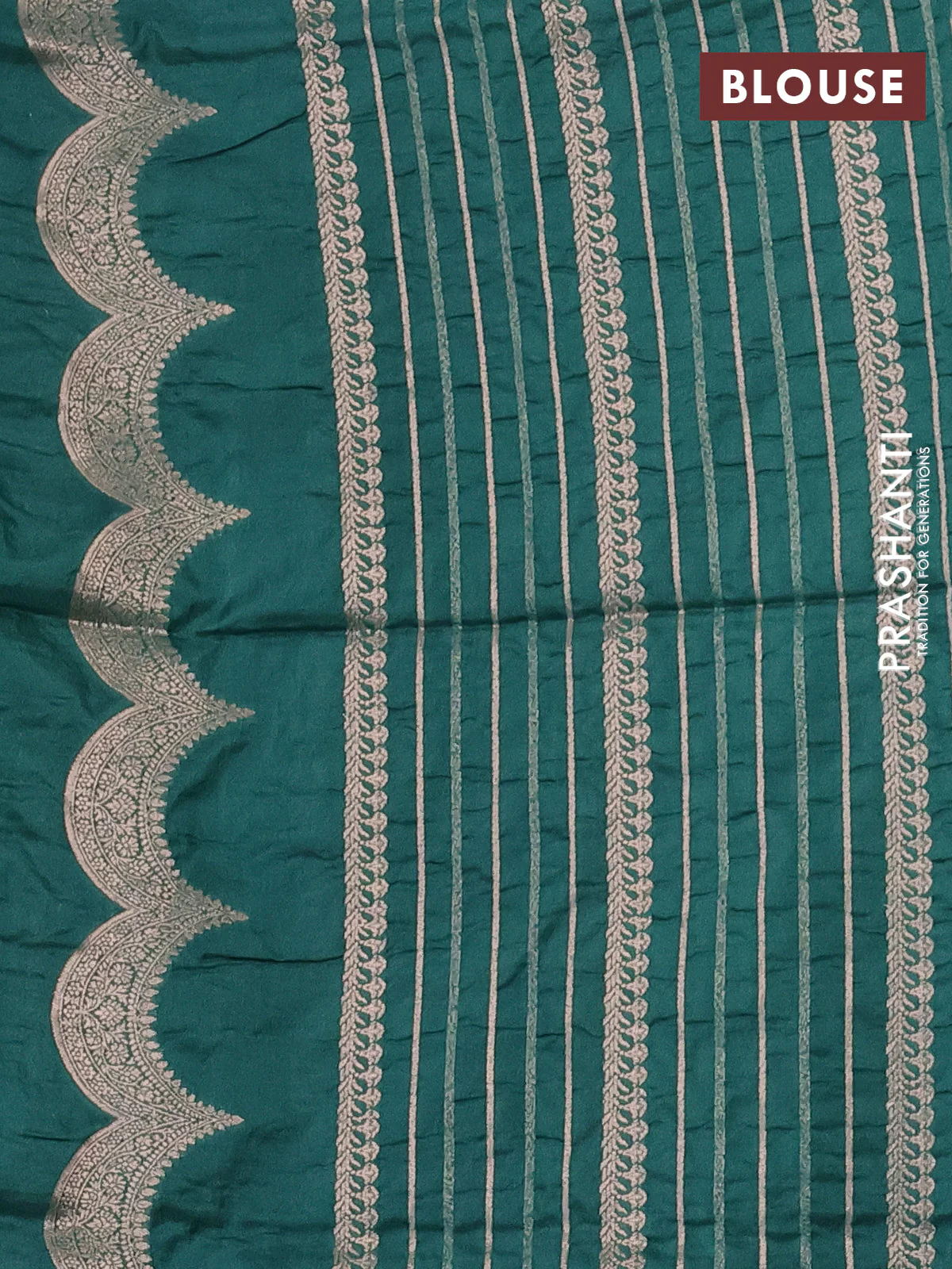Banarasi semi katan saree teal green shade with allover zari checks and zari woven border - Image 3