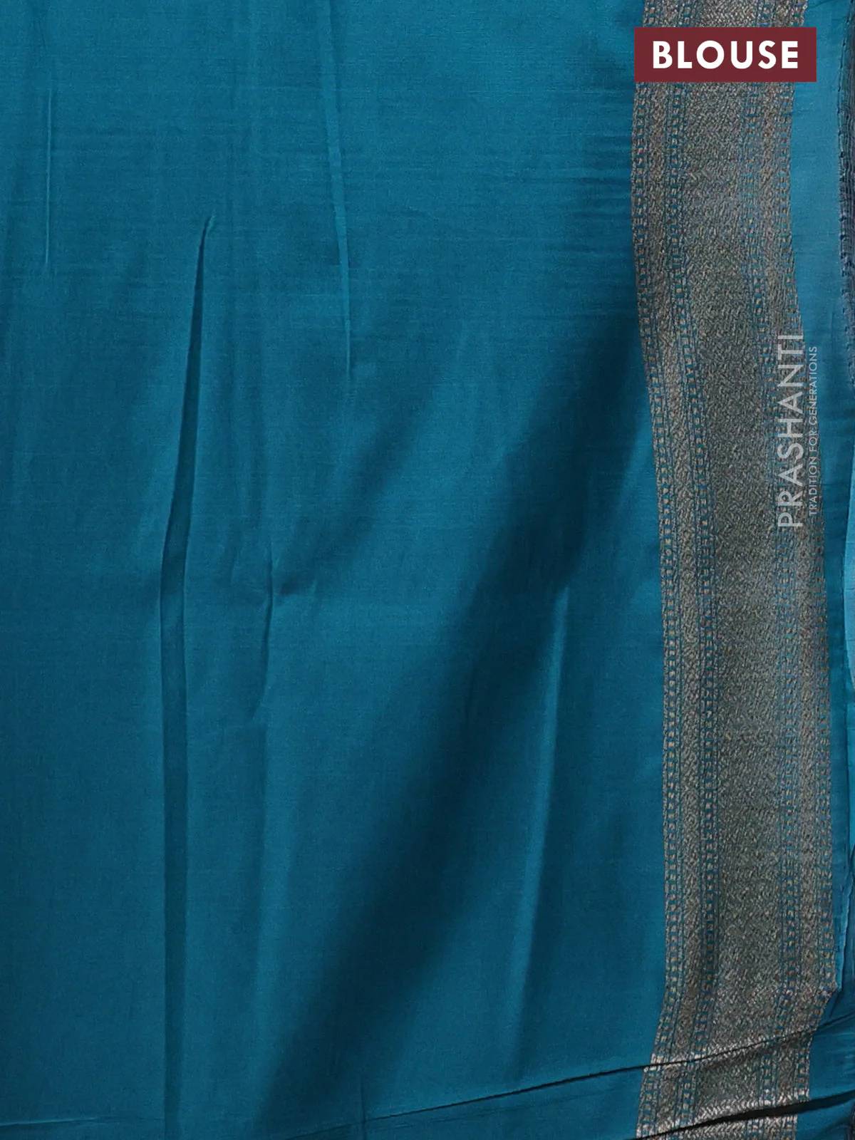 Banarasi semi katan saree teal green with allover thread & zari woven brocade pattern and woven border - Image 3