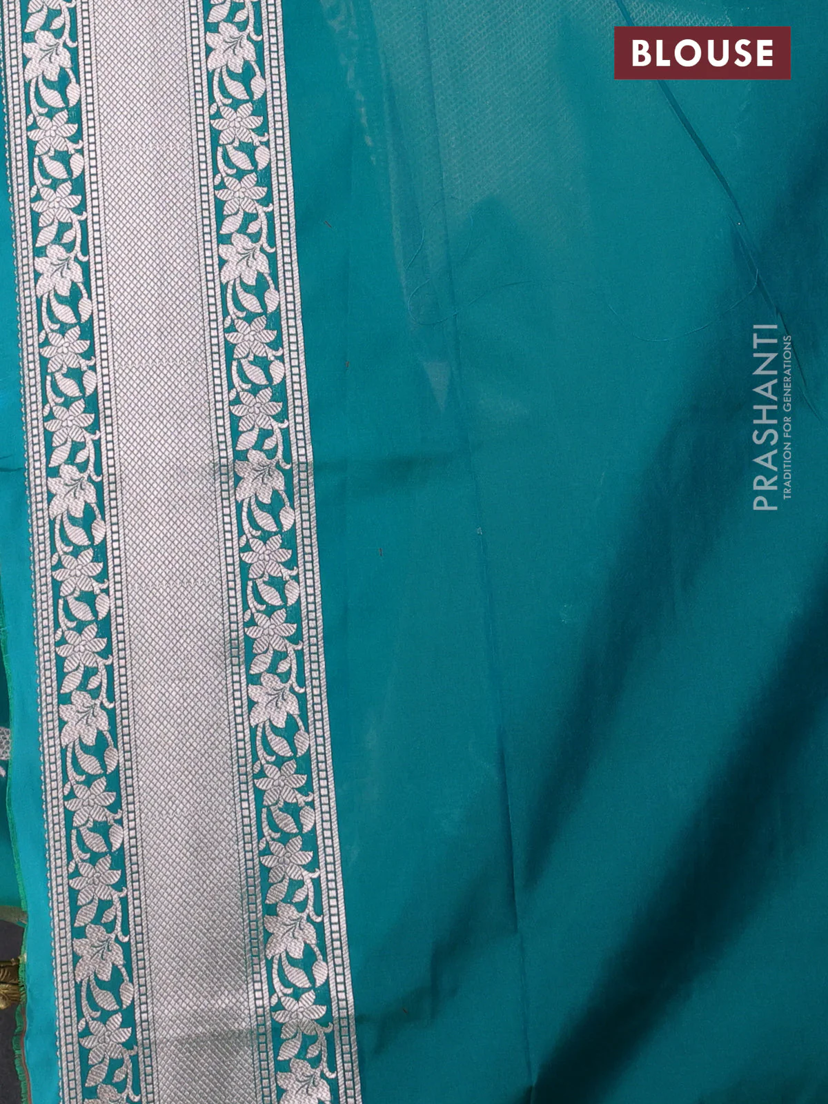 Banarasi semi katan saree teal green with zari woven buttas and zari woven border - Image 3