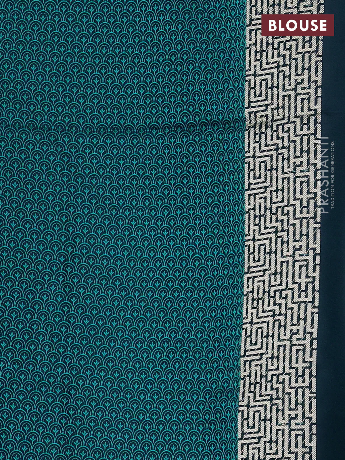 Banarasi semi katan silk saree black and teal green with allover self emboss and zari woven border - Image 3
