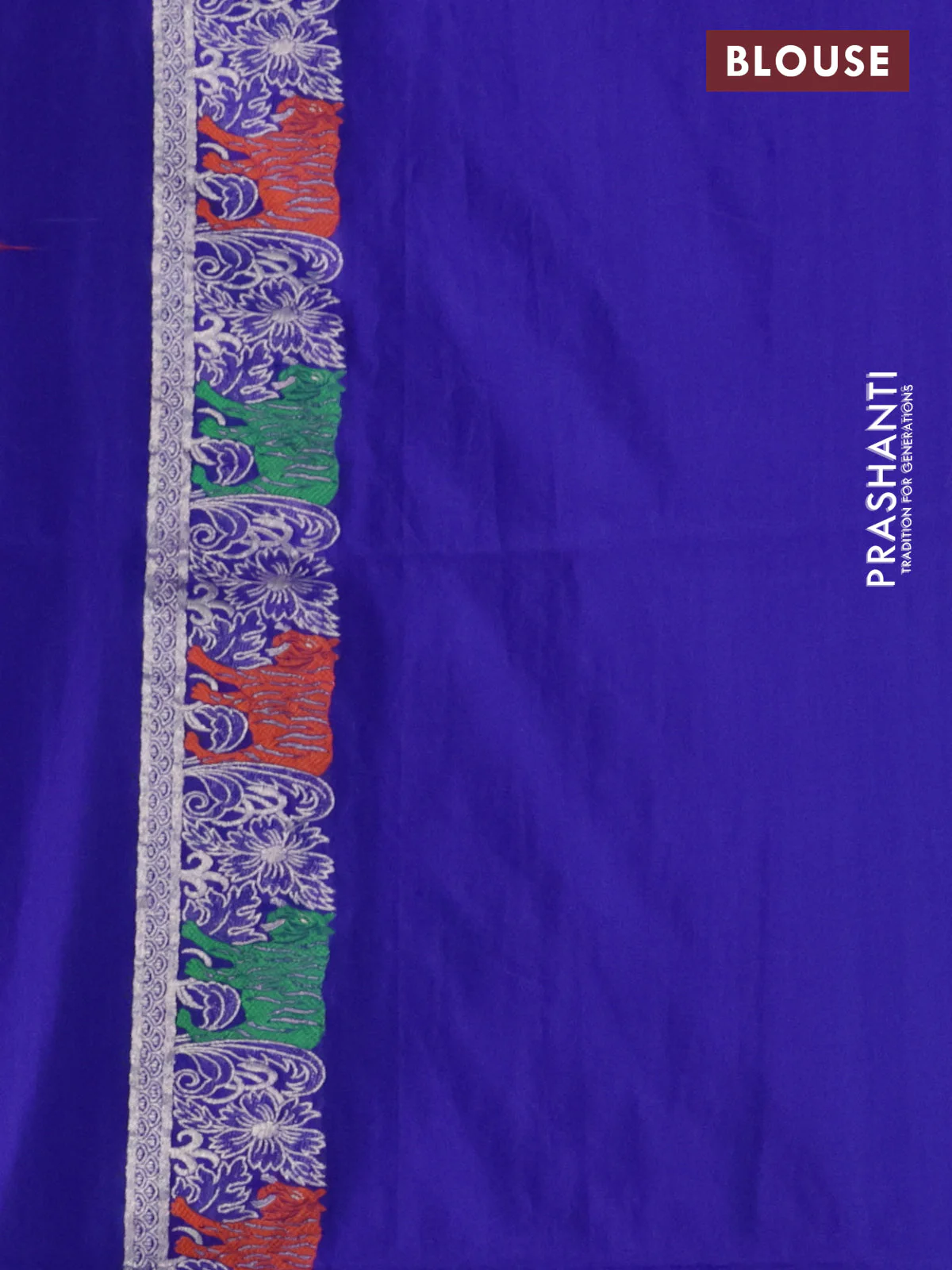 Banarasi semi katan silk saree blue with allover zari weaves and rich zari woven border - Image 3