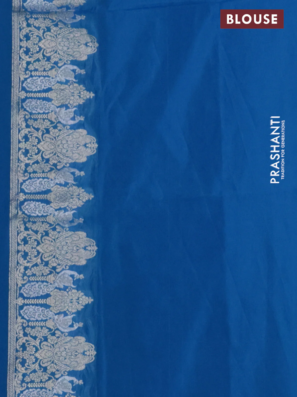 Banarasi semi katan silk saree cs blue with allover silver & gold zari weaves and zari woven border - Image 3