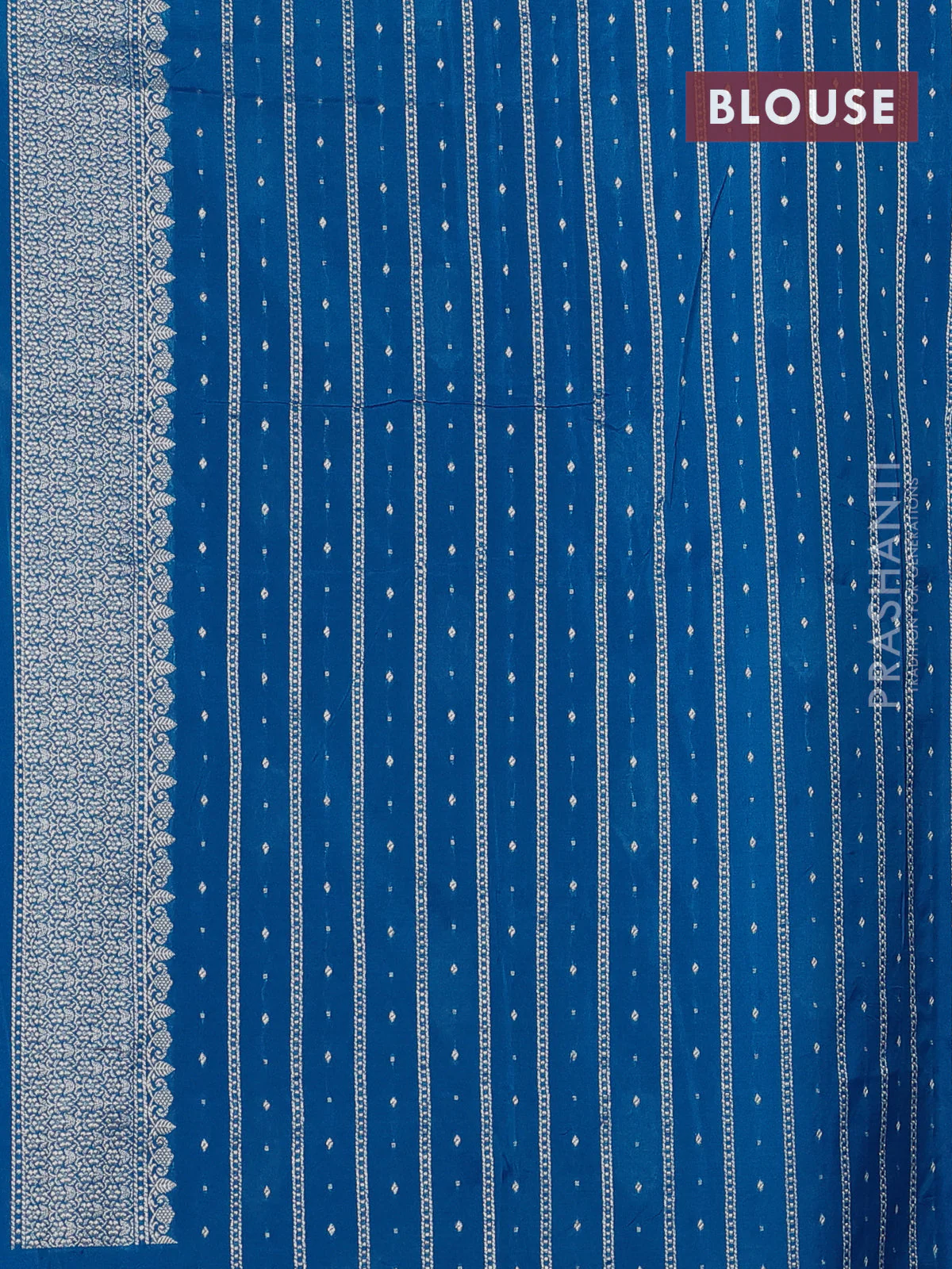 Banarasi semi katan silk saree cs blue with zari woven buttas and rich zari woven border - Image 3