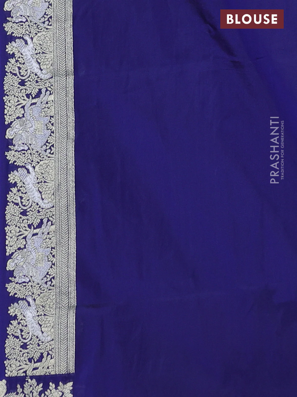 Banarasi semi katan silk saree dark blue with silver zari woven buttas and rich zari woven border - Image 3
