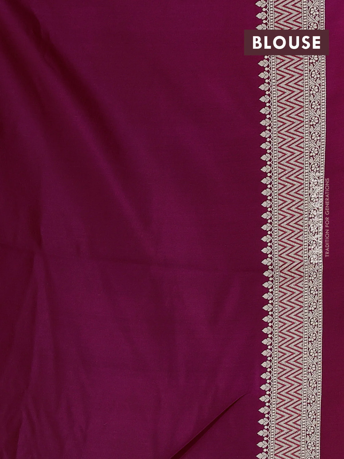 Banarasi semi katan silk saree dark megenta pink with allover self emboss & zari buttas and zari woven border - Image 3