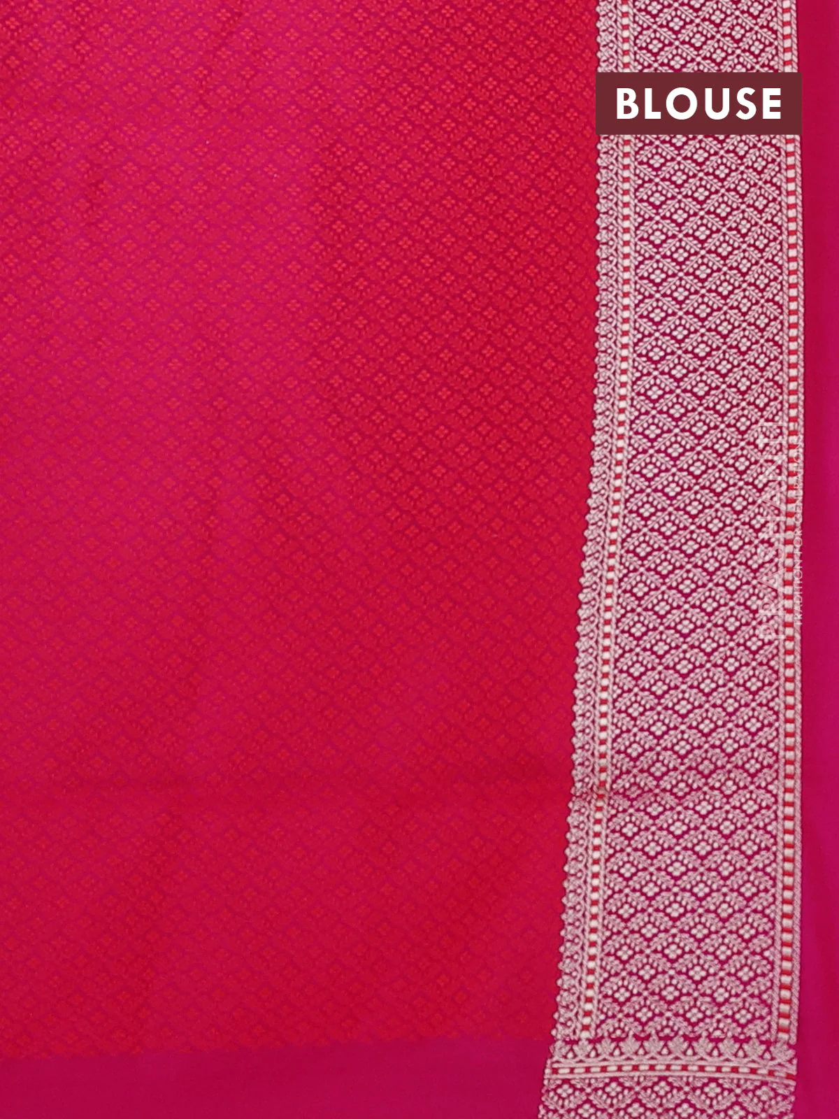 Banarasi semi katan silk saree dark pink with allover self emboss and copper zari woven border - Image 3