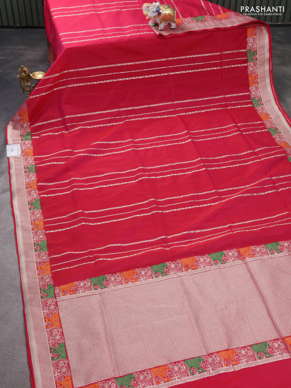 Banarasi semi katan silk saree dark pink with allover zari weaves and rich zari woven border - Image 2