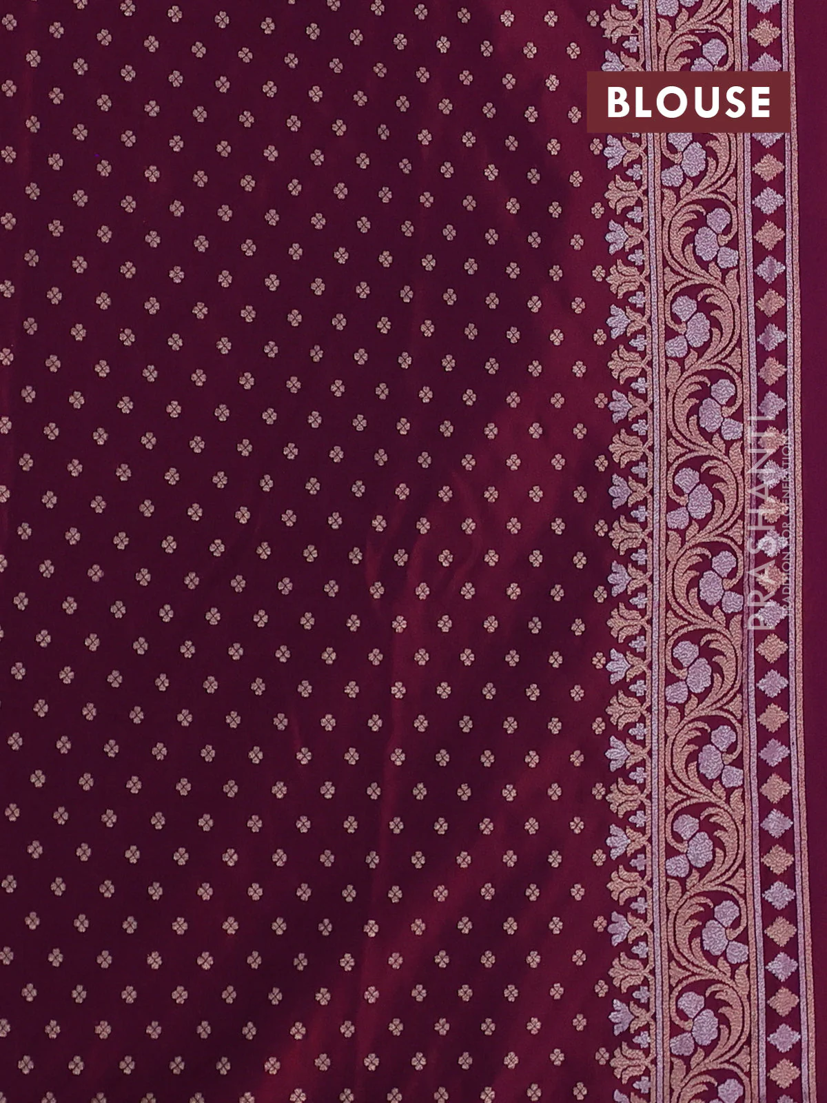 Banarasi semi katan silk saree deep purple with allover silver & zari weaves and zari woven border - Image 3