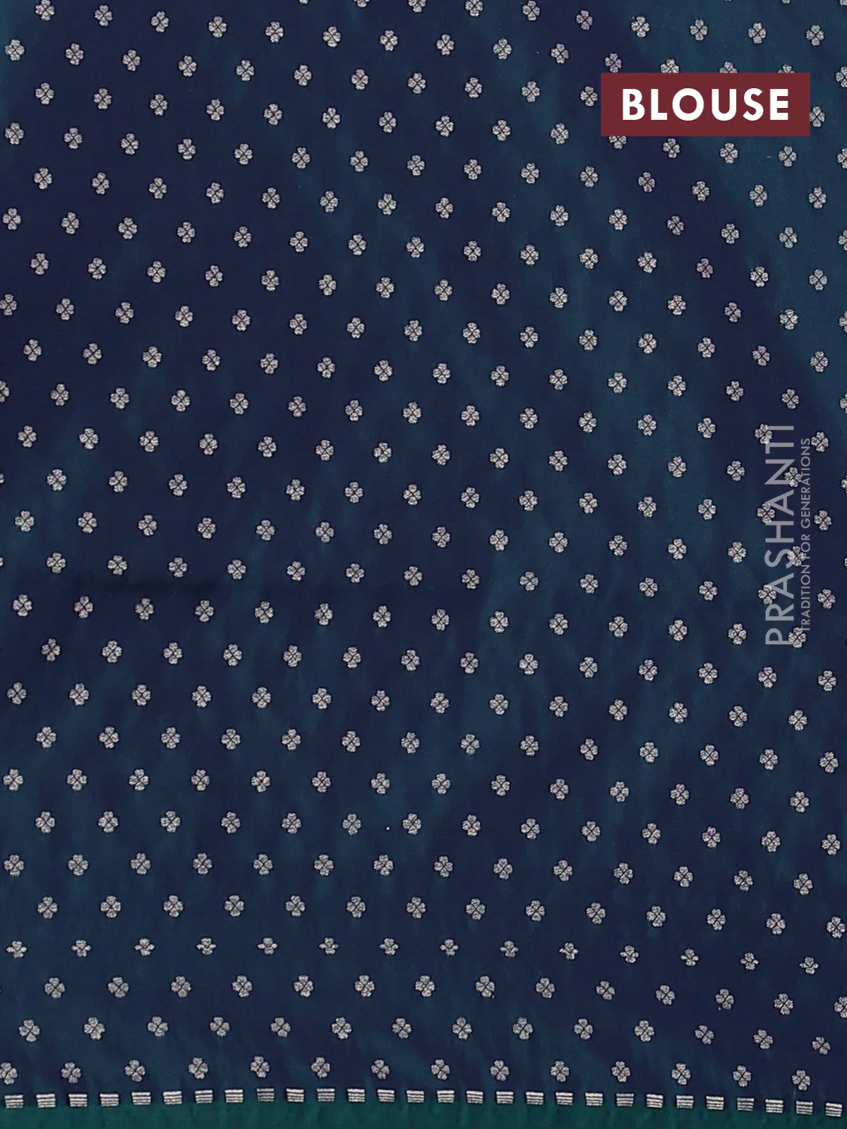 Banarasi semi katan silk saree dual shade of bluish green with allover silver & zari weaves and zari woven border - Image 3