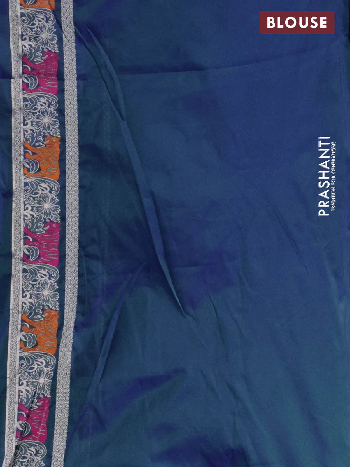 Banarasi semi katan silk saree dual shade of bluish green with allover zari weaves and rich zari woven border - Image 3
