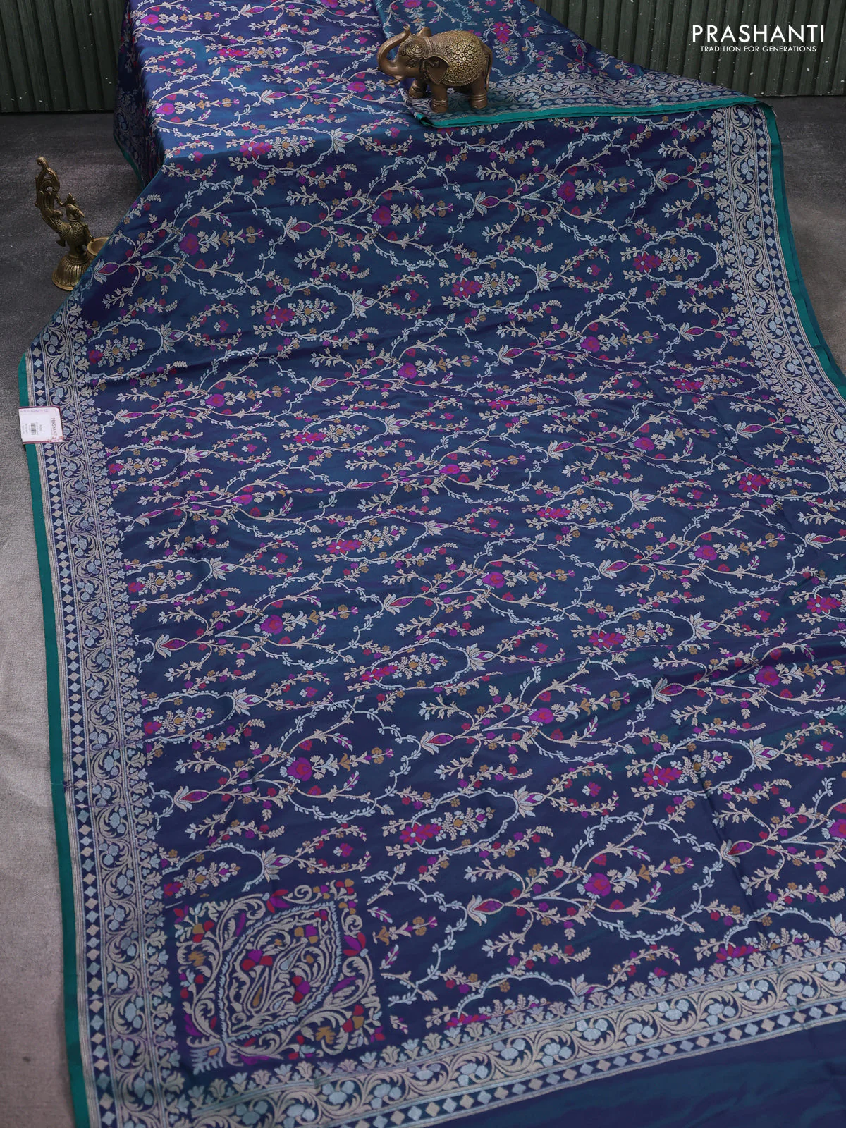 Banarasi semi katan silk saree dual shade of bluish pink with allover silver & zari weaves and zari woven border - Image 2