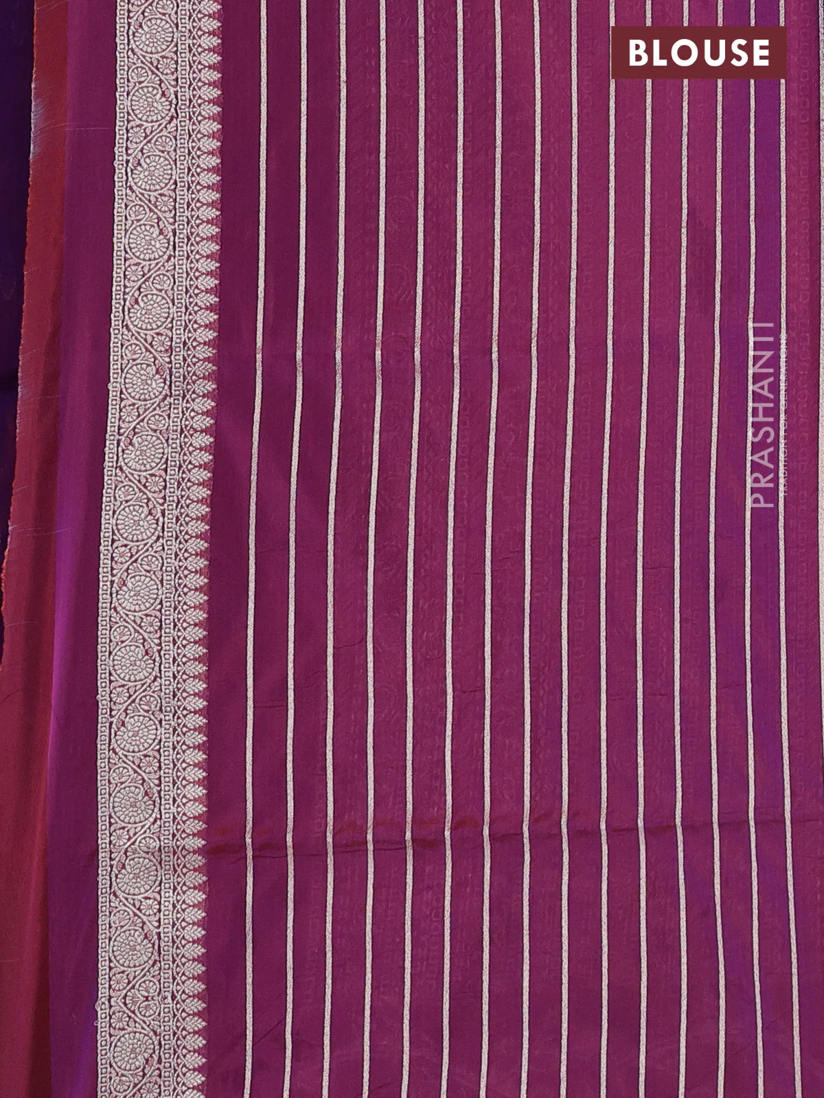 Banarasi semi katan silk saree dual shade of maroonish purple with allover zari woven buttas and rich zari woven border - Image 3