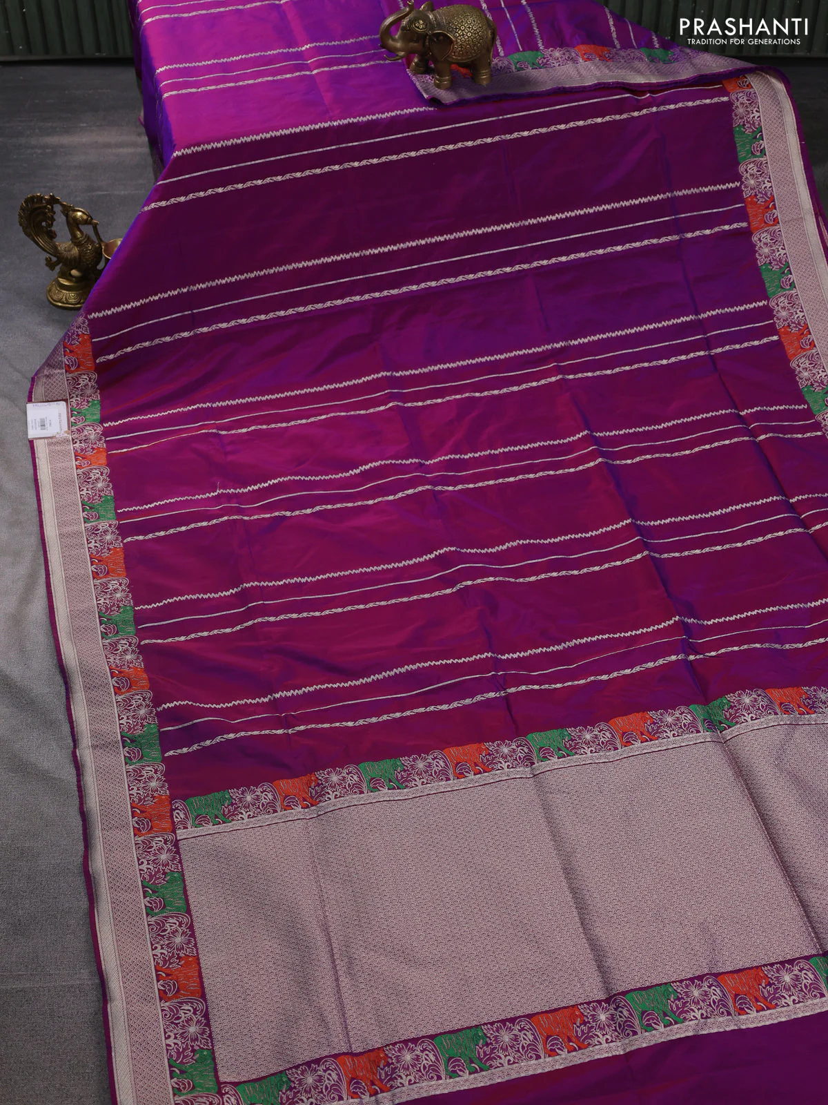 Banarasi semi katan silk saree dual shade of purple with allover zari weaves and thread & zari woven border - Image 2