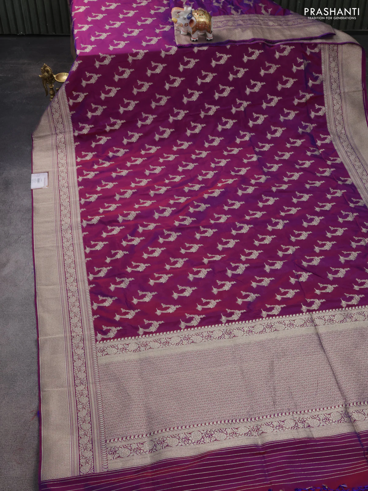 Banarasi semi katan silk saree dual shade of purple with zari woven buttas and zari woven border - Image 2