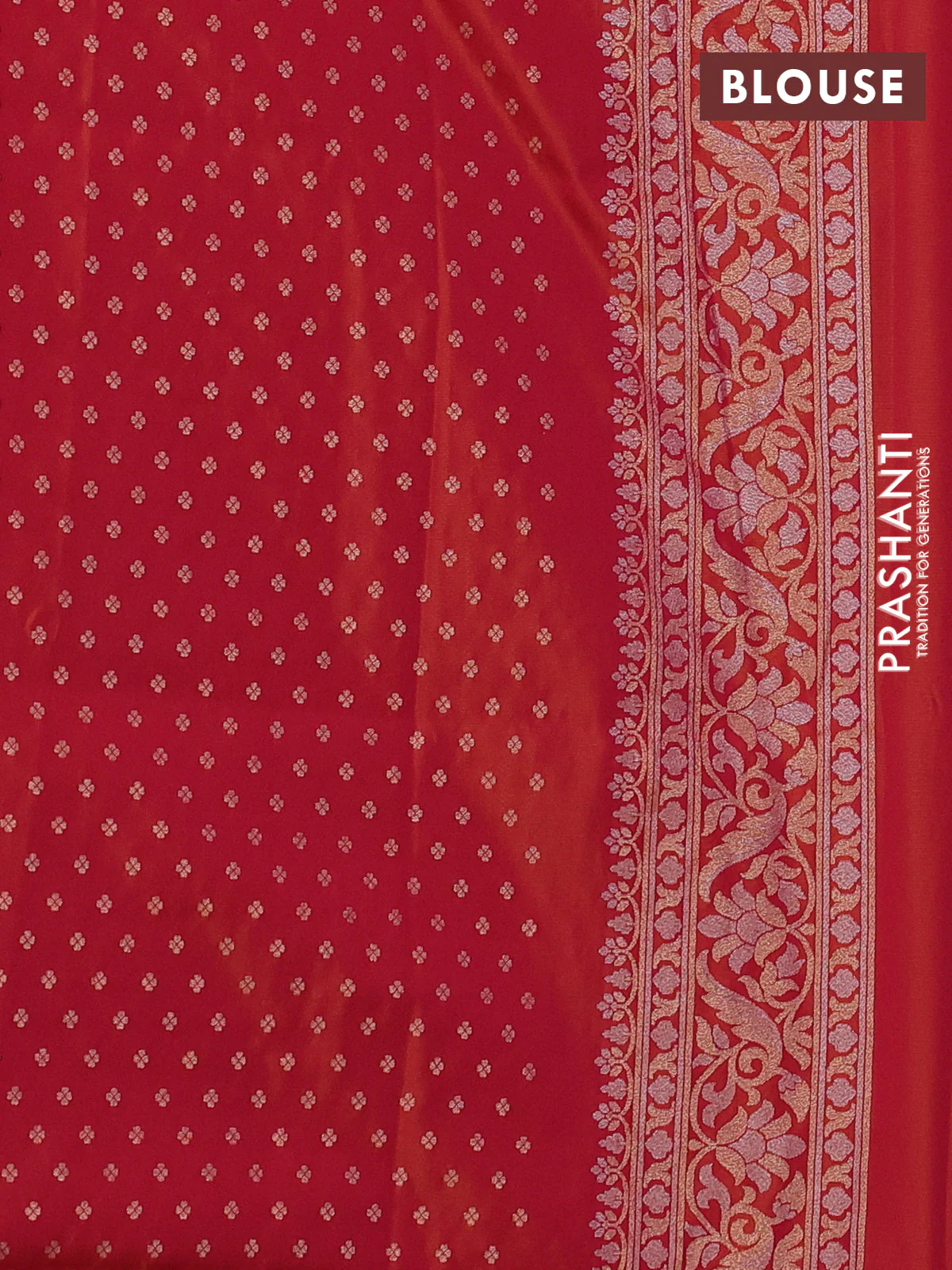 Banarasi semi katan silk saree dual shade of red with allover jamdhani weaves and zari woven border - Image 3