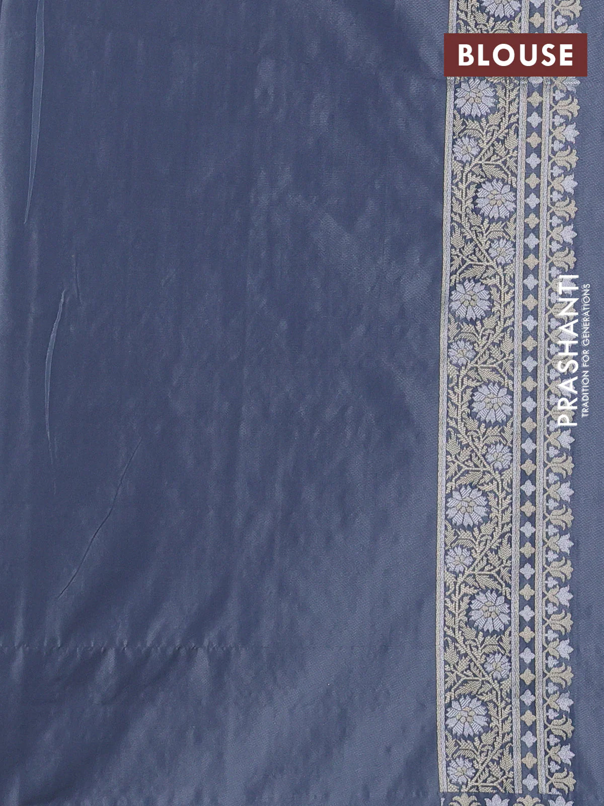 Banarasi semi katan silk saree grey with allover jamdhani weaves and zari woven border - Image 3