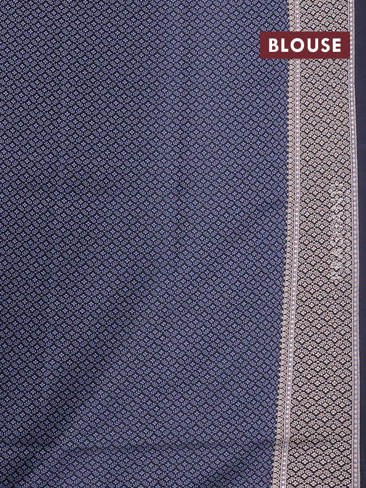 Banarasi semi katan silk saree grey with allover self emboss and copper zari woven border - Image 3