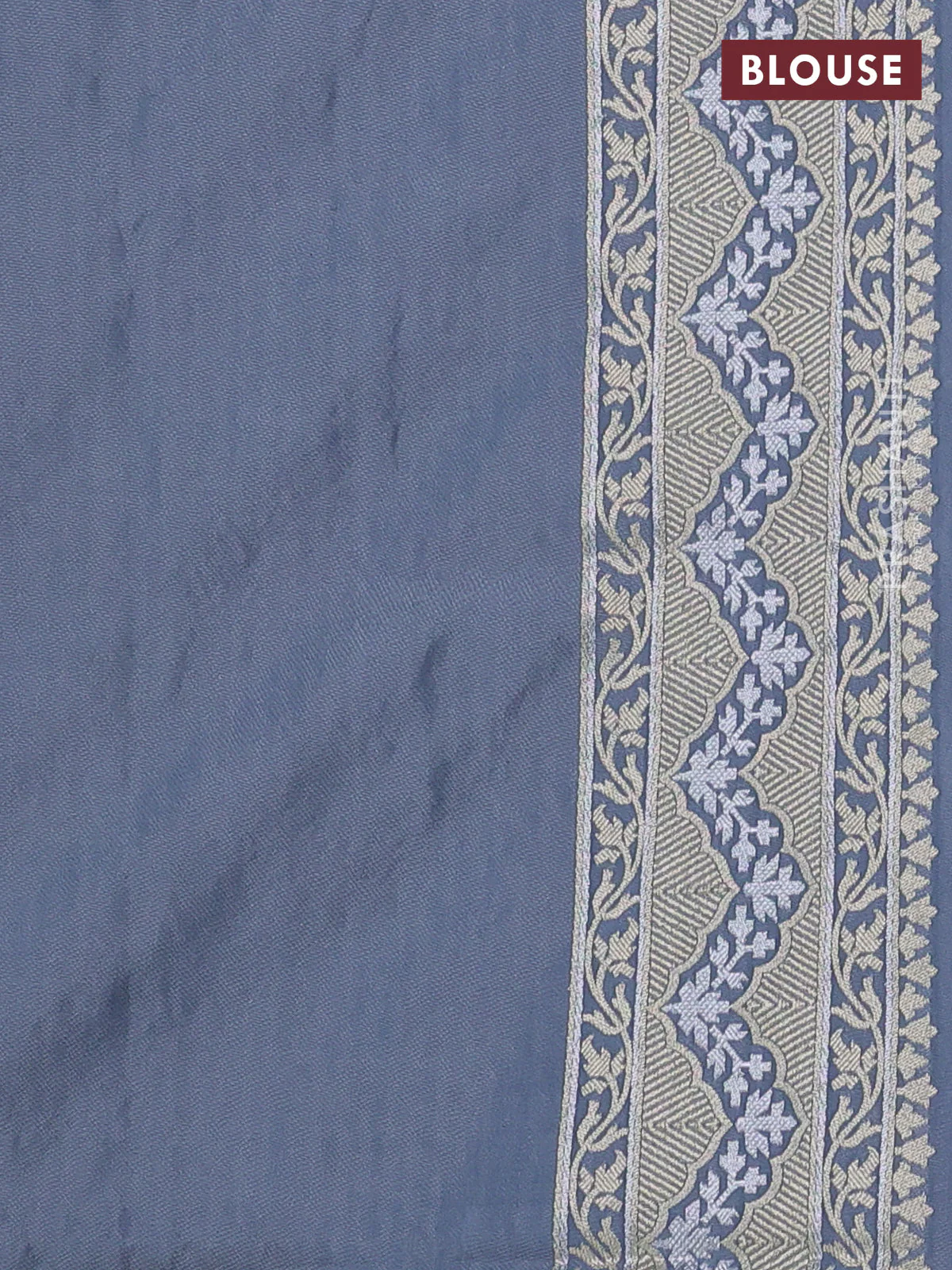 Banarasi semi katan silk saree grey with allover thread & zari weaves and zari woven border - Image 3