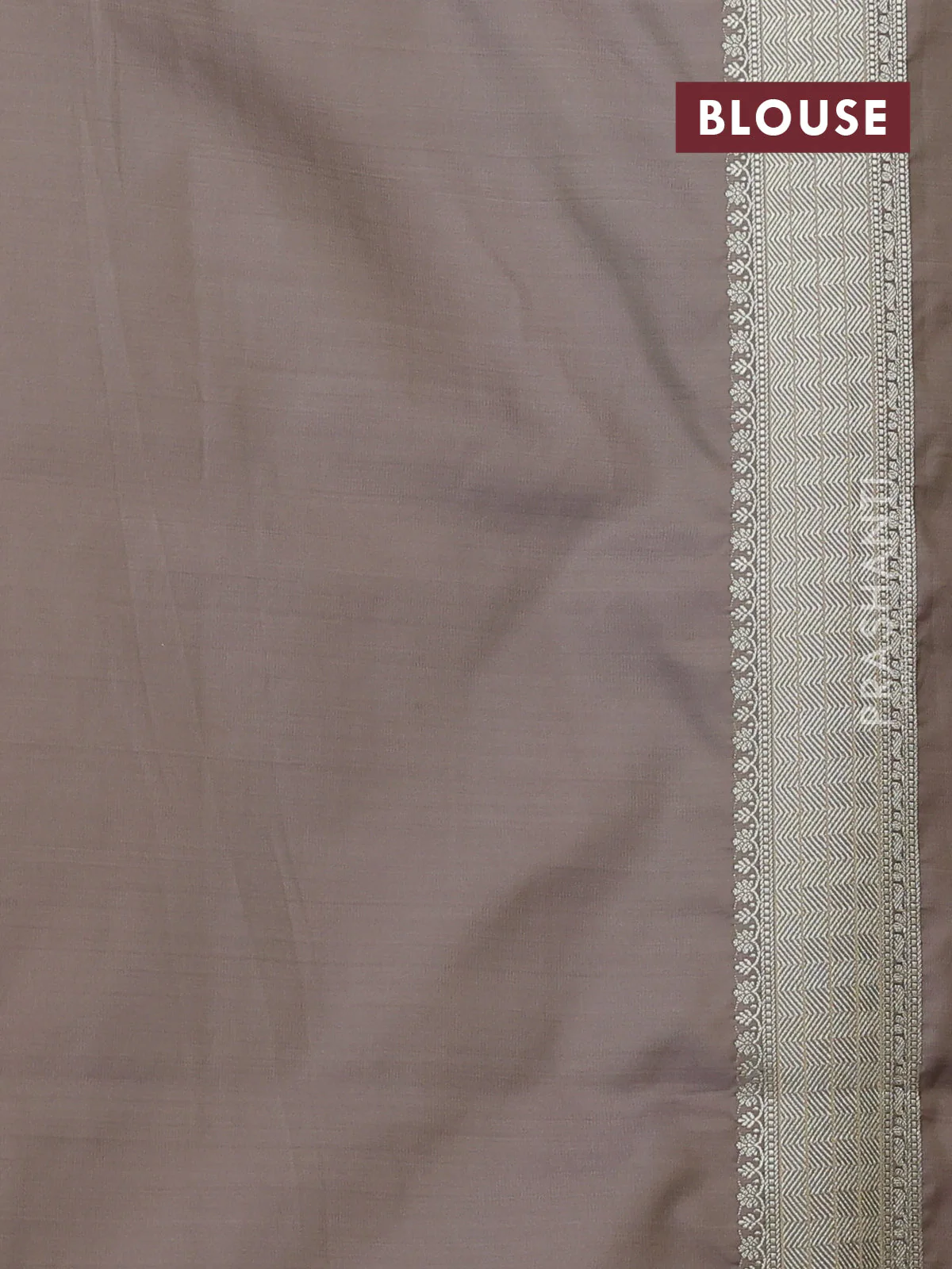 Banarasi semi katan silk saree grey with allover zari weaves and zari woven border - Image 3