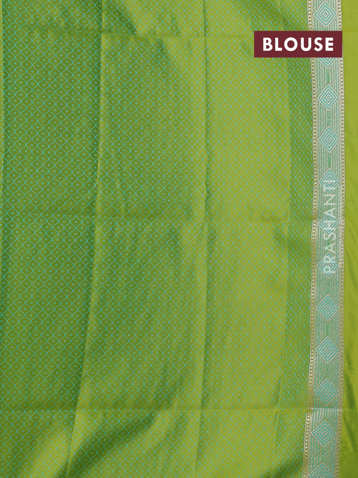 Banarasi semi katan silk saree lime green with allover thread weaves & zari woven buttas and zari woven border - Image 3