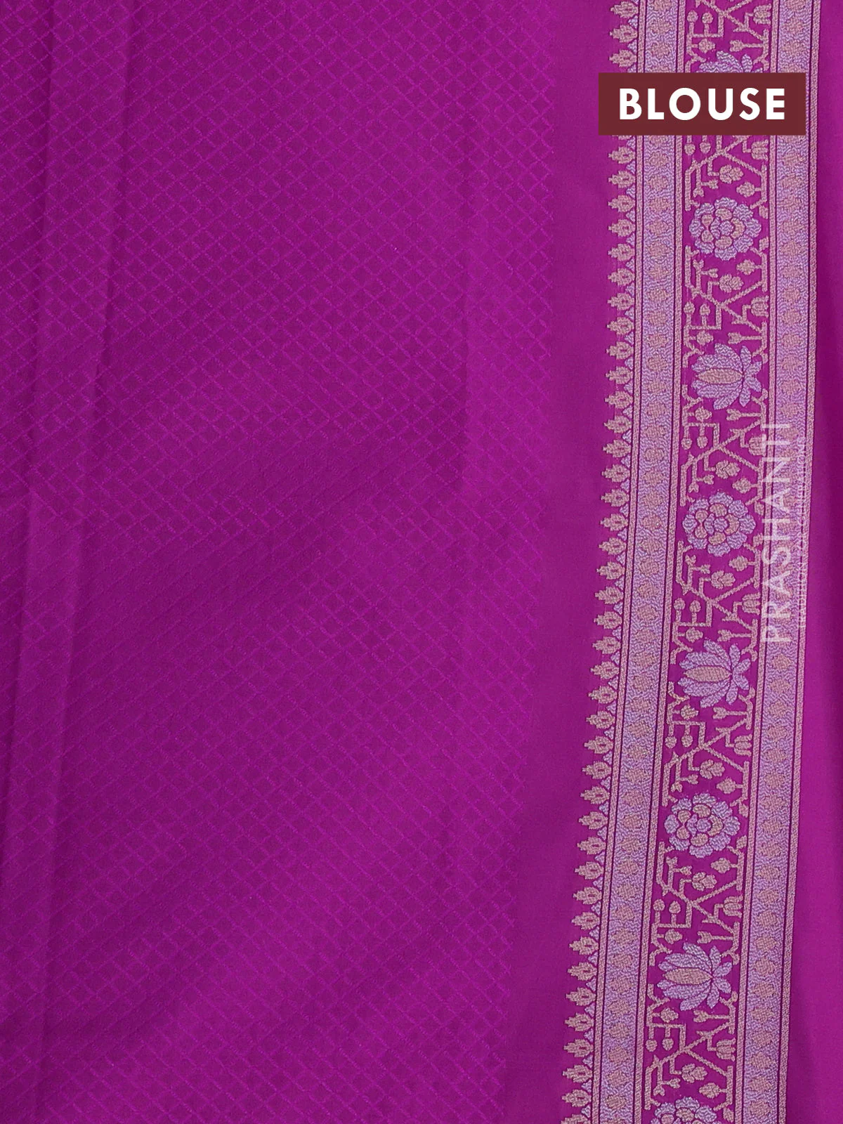 Banarasi semi katan silk saree magenta pink with allover silver & gold zari woven buttas and zari woven border - Image 3
