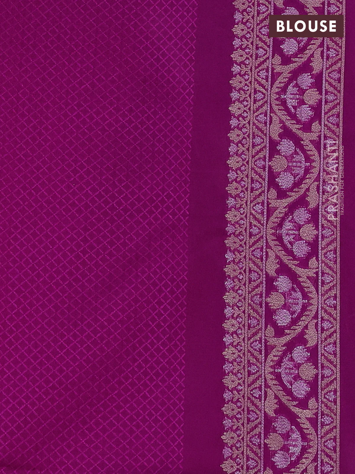 Banarasi semi katan silk saree magenta pink with allover thread & zari jamdhani weaves and zari woven border - Image 3