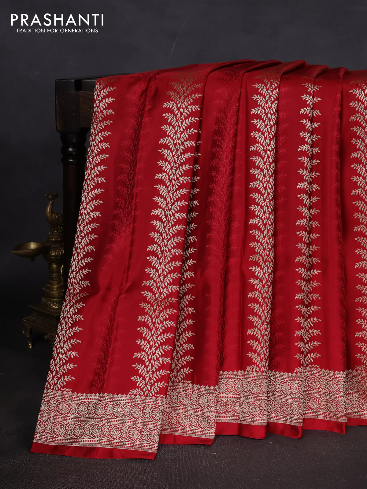 Banarasi semi katan silk saree maroon with allover zari weaves and zari woven border