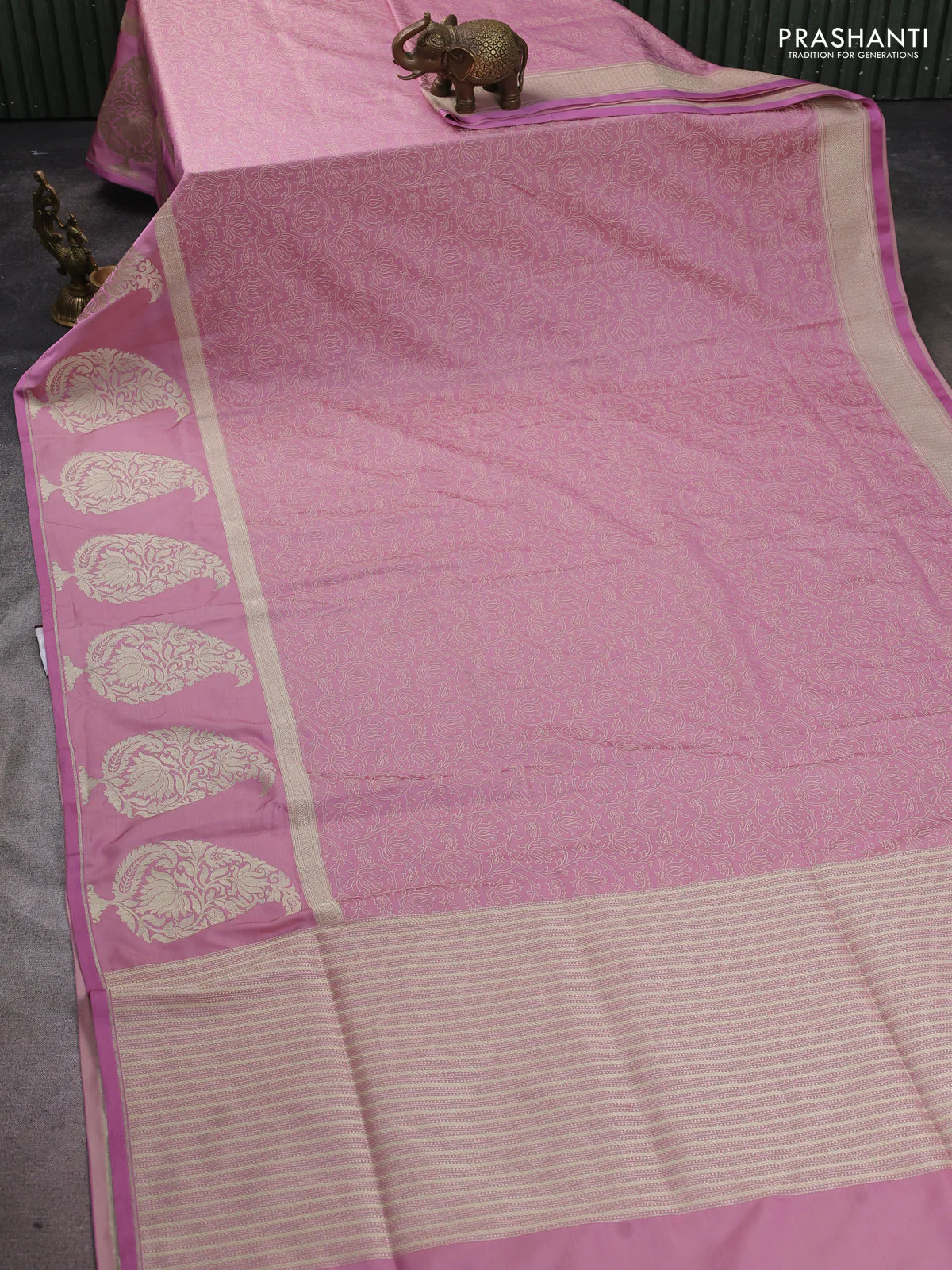 Banarasi semi katan silk saree mauve pink with allover self emboss and zari woven butta border - Image 2