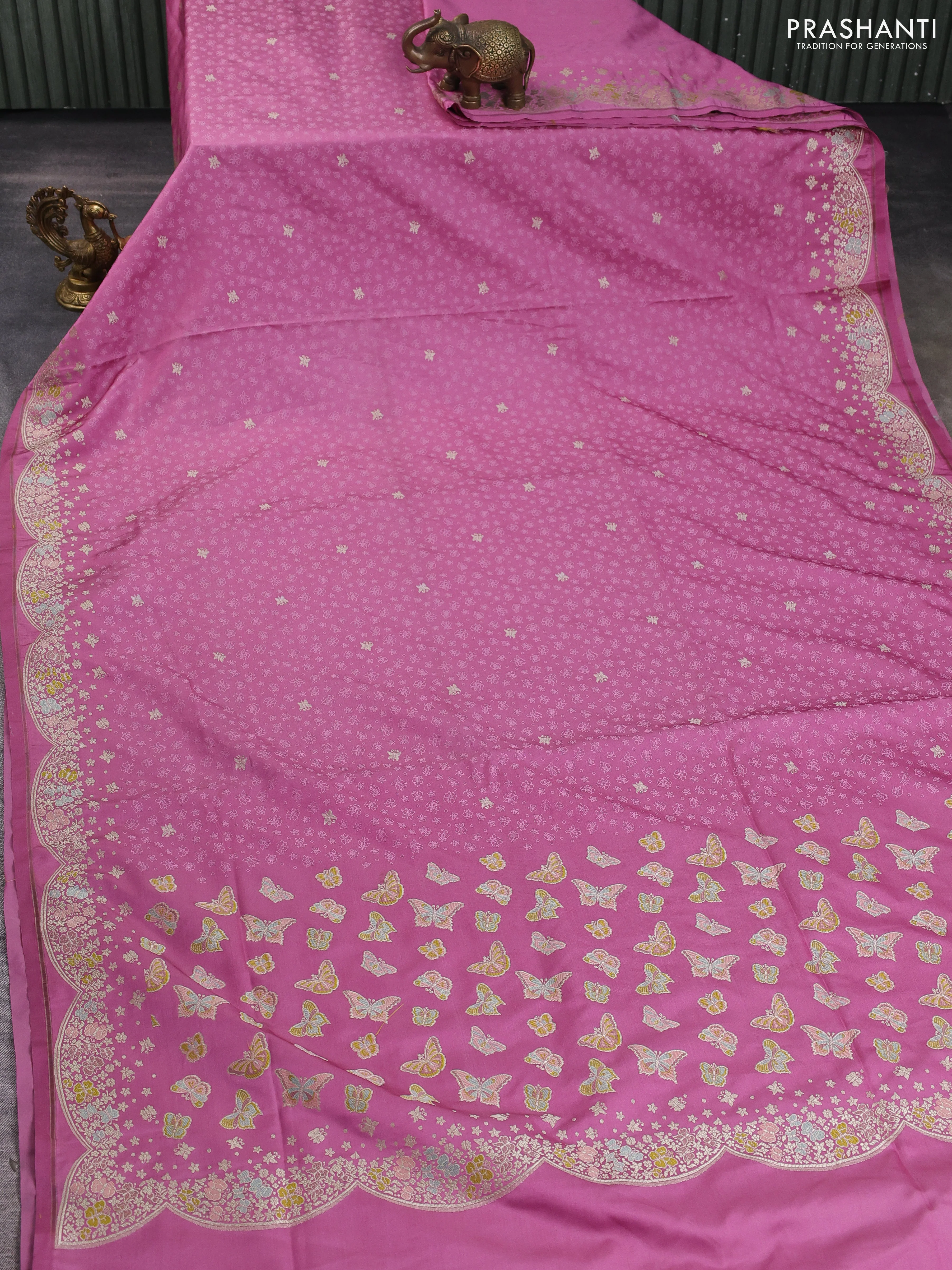 Banarasi semi katan silk saree mauve pink with allover self emboss & zari buttas and woven border - Image 2